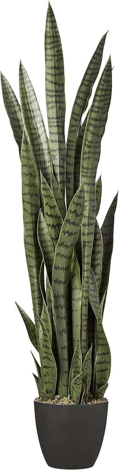 Nearly Natural 46in Artificial Snake Plant, Sansevieria Faux Greenery for Indoor Home Office Decor