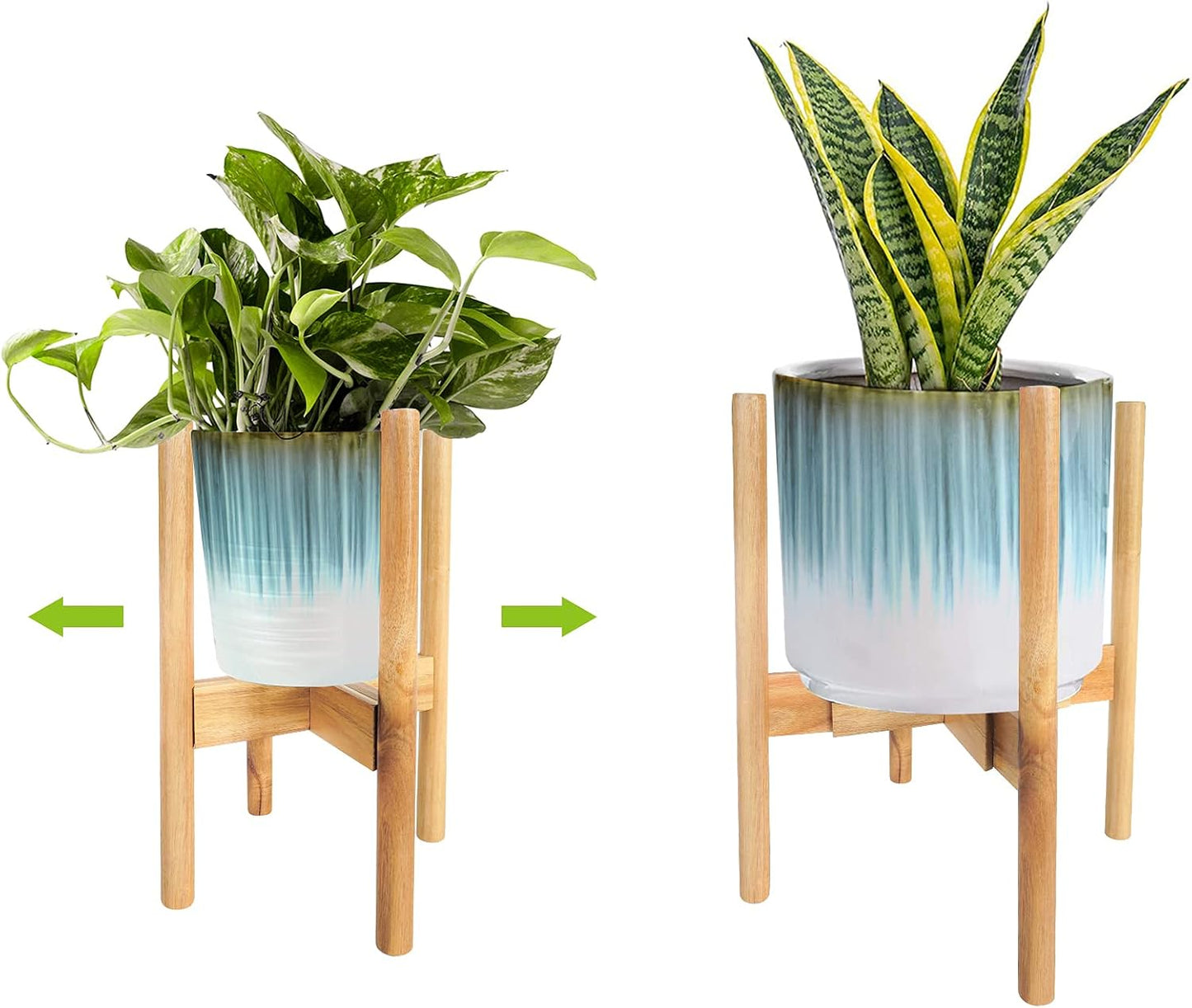 SOTECH Plant Stand Wood Flower Pot Holder Adjustable 8 to 12 inches, Bamboo Modern Plant Stand 15 inches in Height, Fit 8 9 10 11 12 inch Pots Pot & Plant Not Included Potted Stand Display Rack