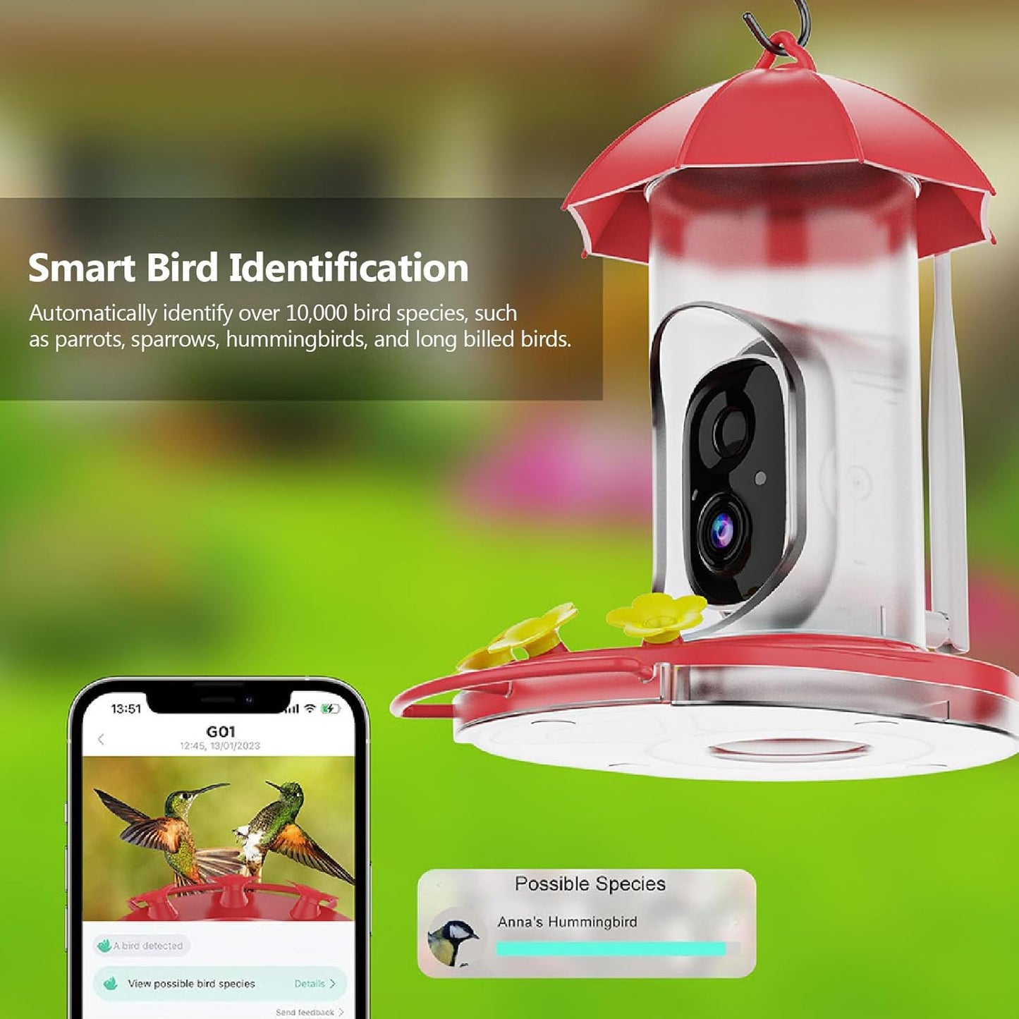 Bird Feeder Camera 1080P HD Wide Angle Solar Bird Feeder Camera for Outdoor Use