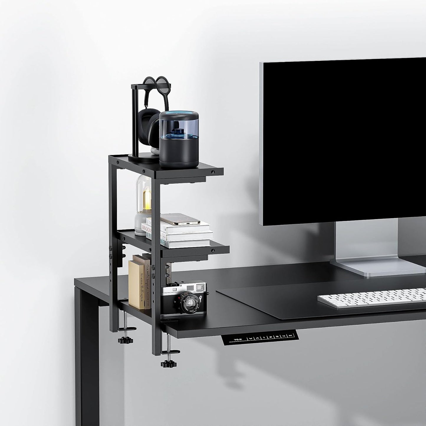 Spacrea clamp on Desk Shelf, 2 Tier Office Desk Shelves Organizer, Woo