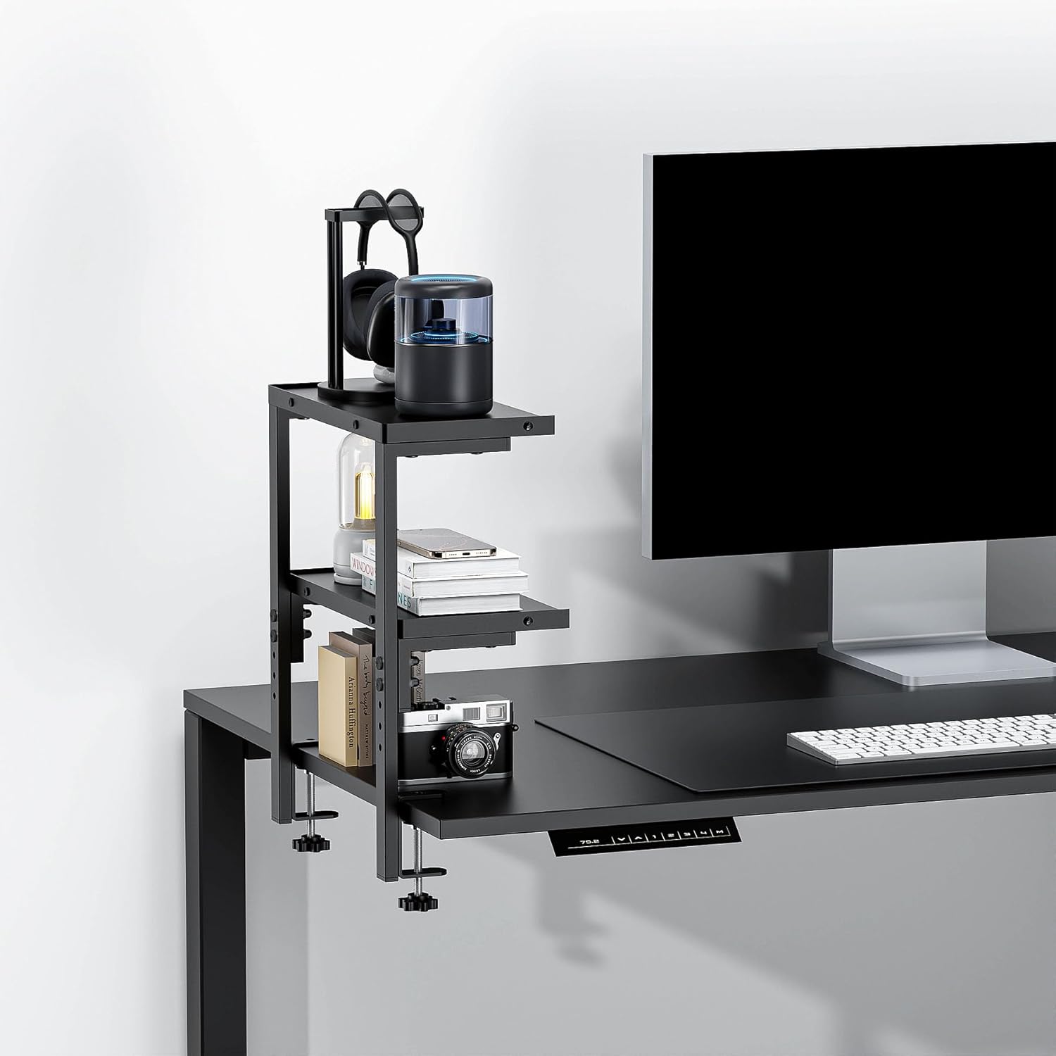 Spacrea clamp on Desk Shelf, 2 Tier Office Desk Shelves Organizer, Woo