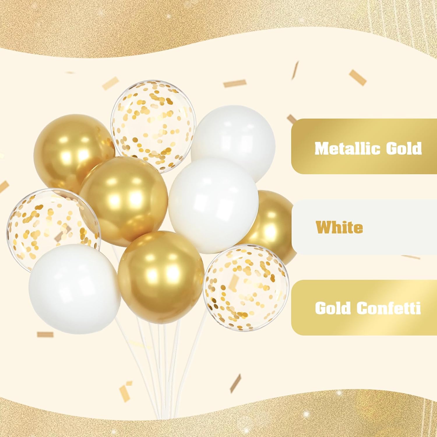 60pcs Gold and White Balloons 12inch, White and Gold Balloons with Met