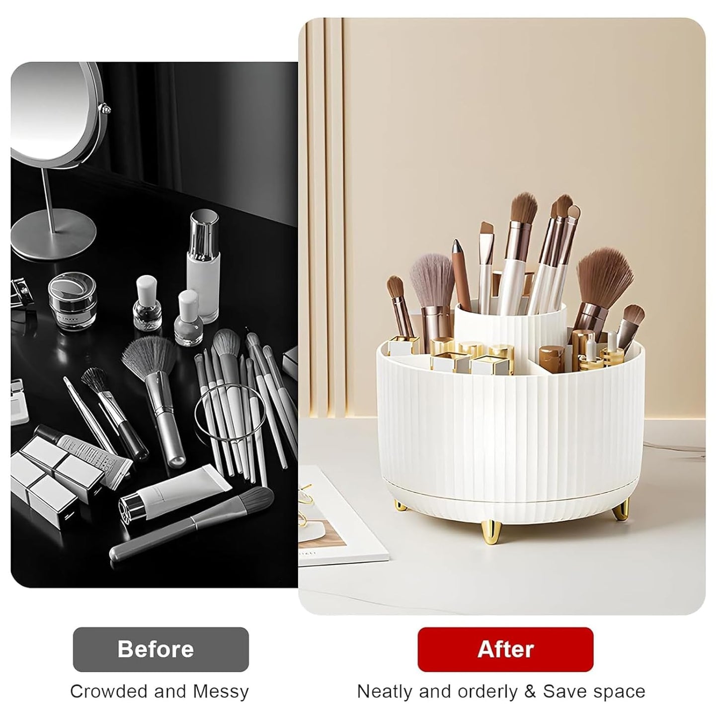 Diesisa Makeup Brush Holder Organizer,360° Rotating Makeup Brush Organ