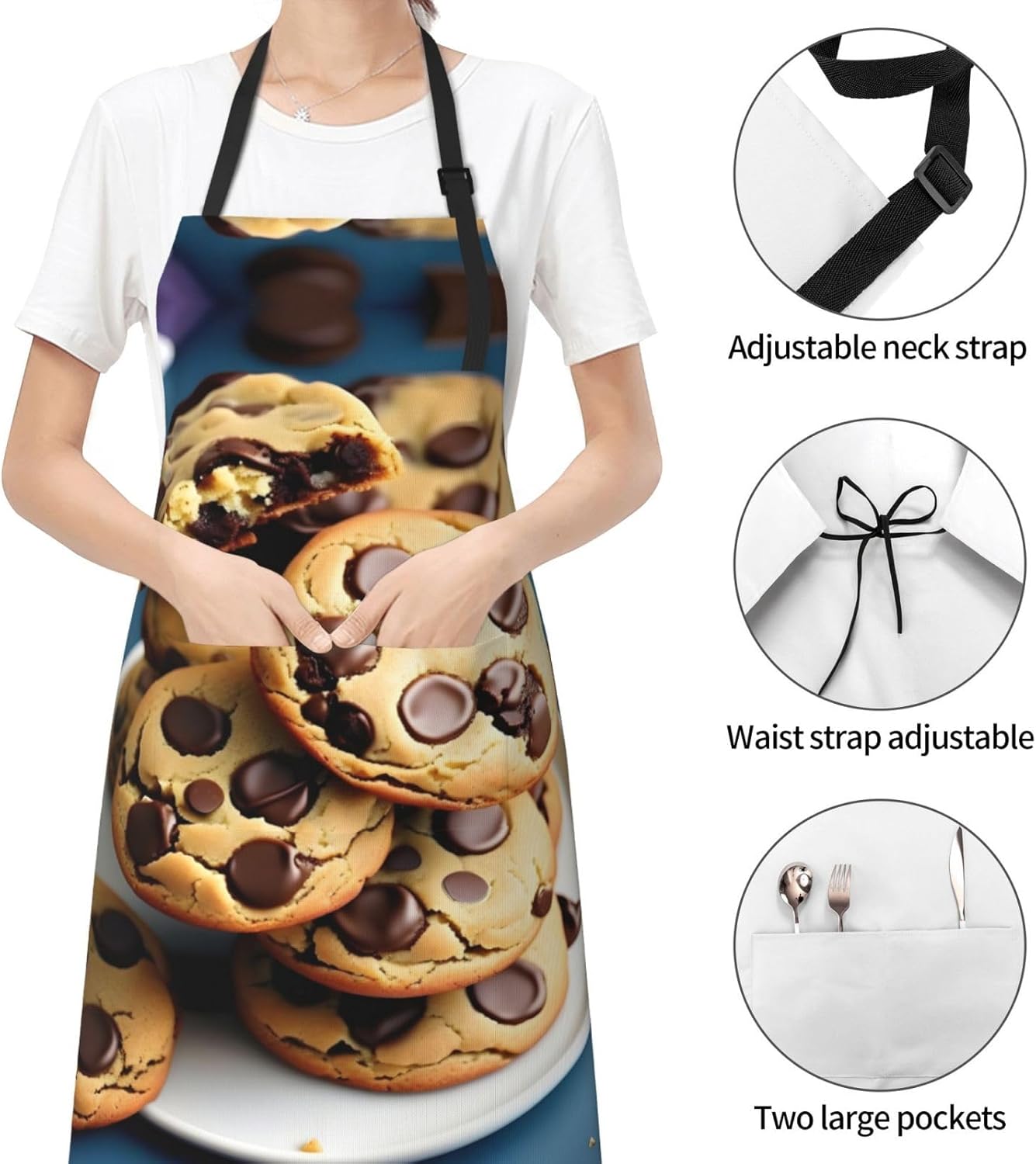 Cookies Food Chocolate Chips Biscuits print Waterproof apron with pocket adjustable cooking apron for adult kitchen bibs to bake