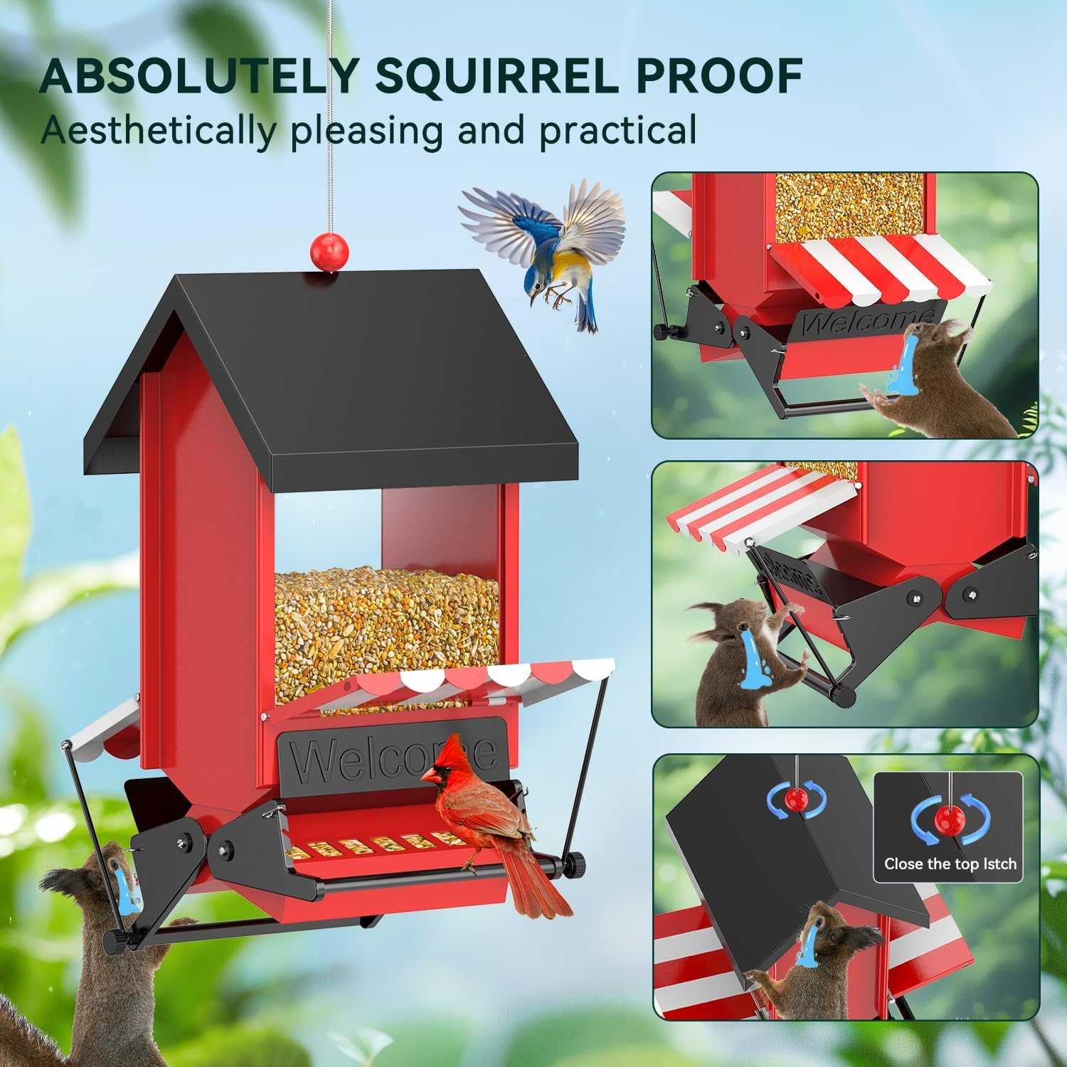 Squirrel Proof Bird Feeders,ScinDa Bird Feeders for Outdoors Hanging w
