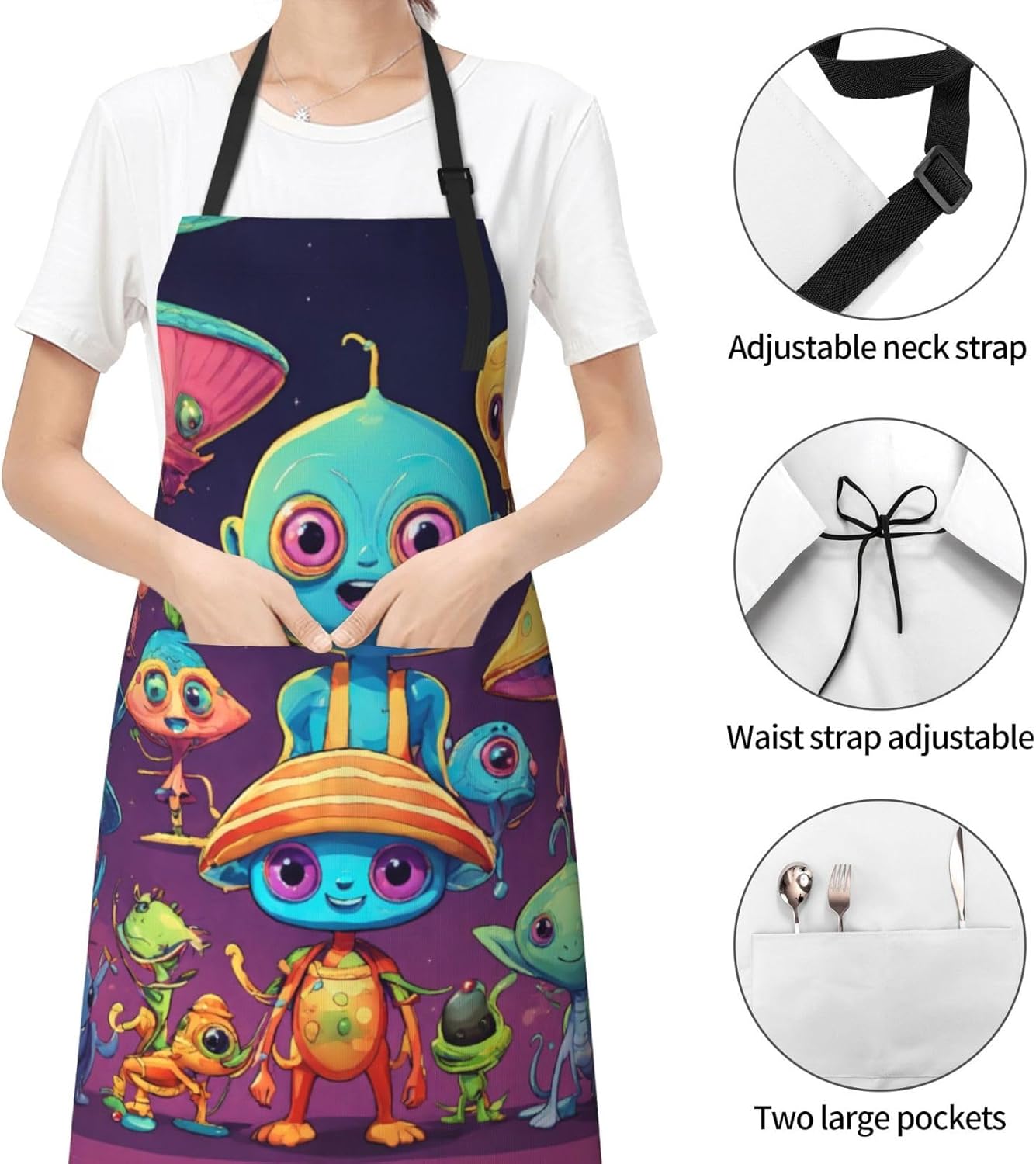 Astronaut And Alien Print Laundry apron 28x33 In Waterproof Kitchen Apron with Pockets for Cooking Baking