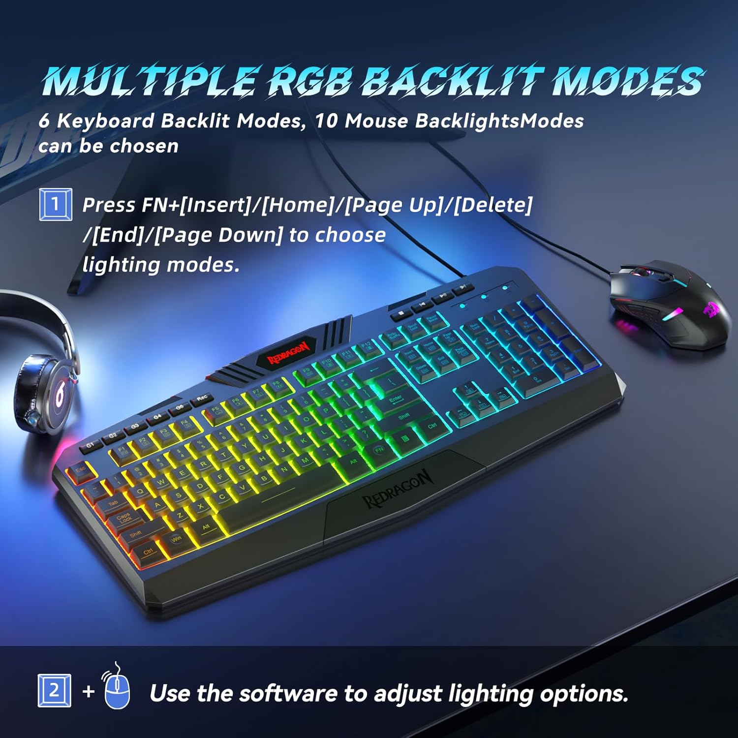 Redragon S101-3 PRO Gaming Keyboard and Mouse, RGB Backlit Programmabl