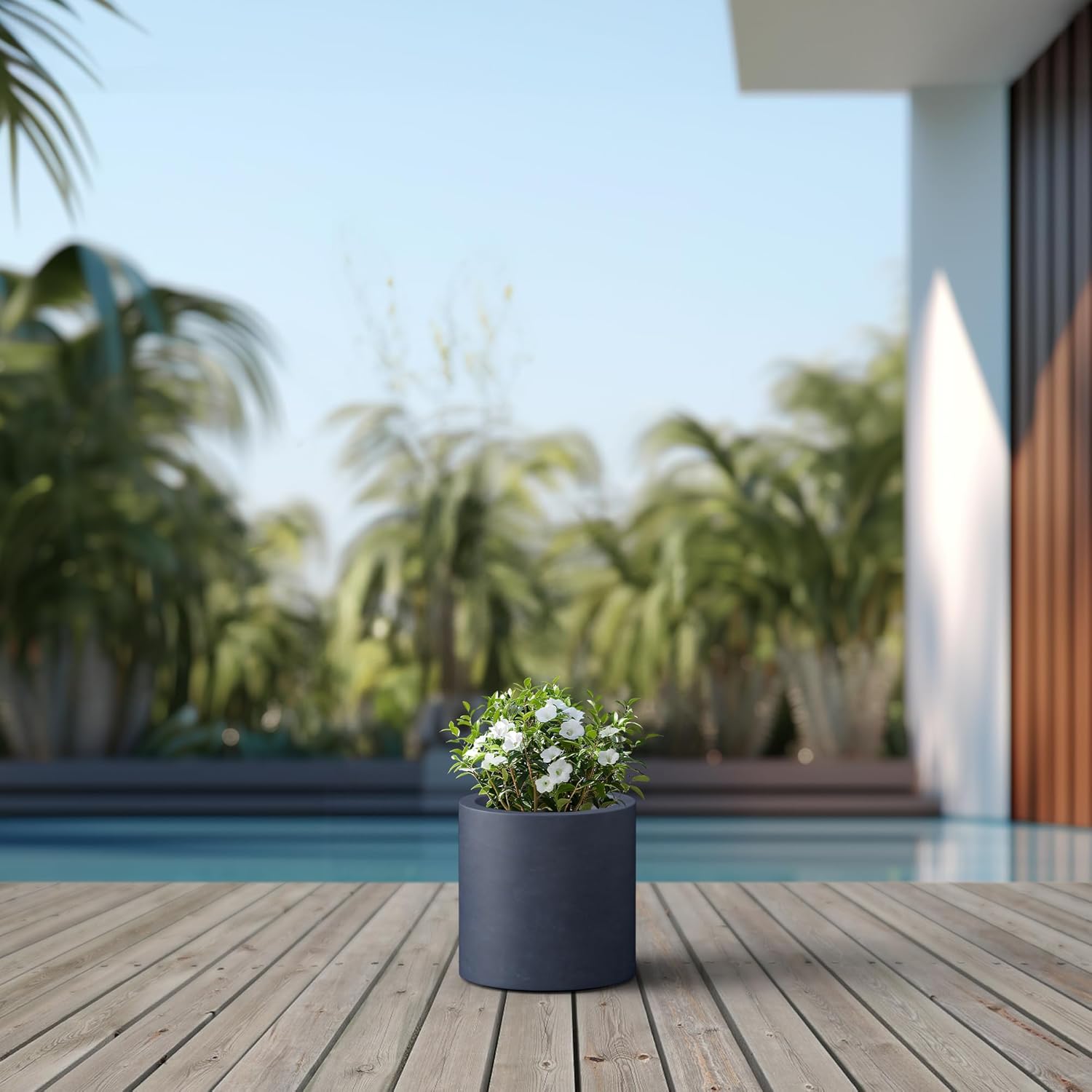 Kante 9.8" Dia Round Concrete Planter, Modern Style Large Cylindrical 