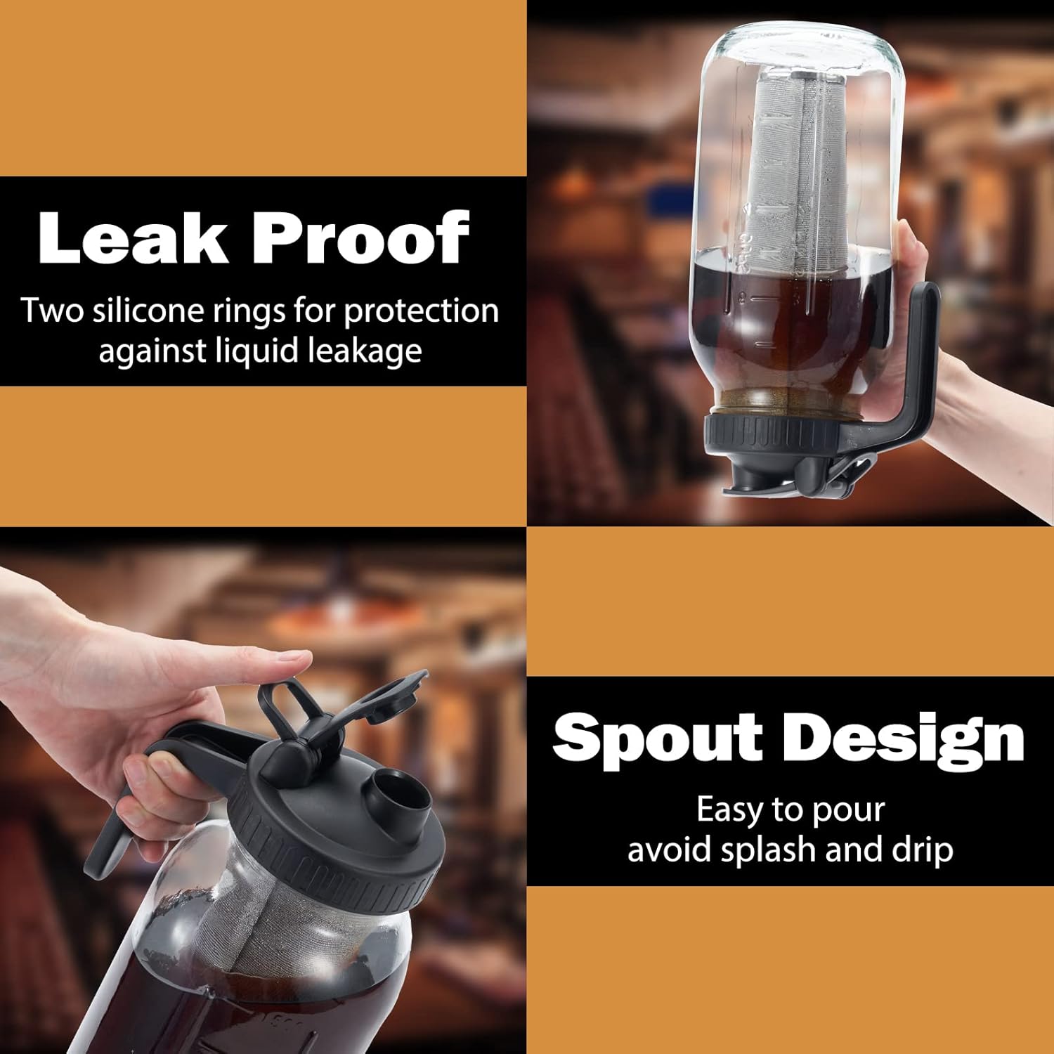 Cold Brew Mason Coffee Maker - 64oz Iced Coffee Pitcher with Stainless