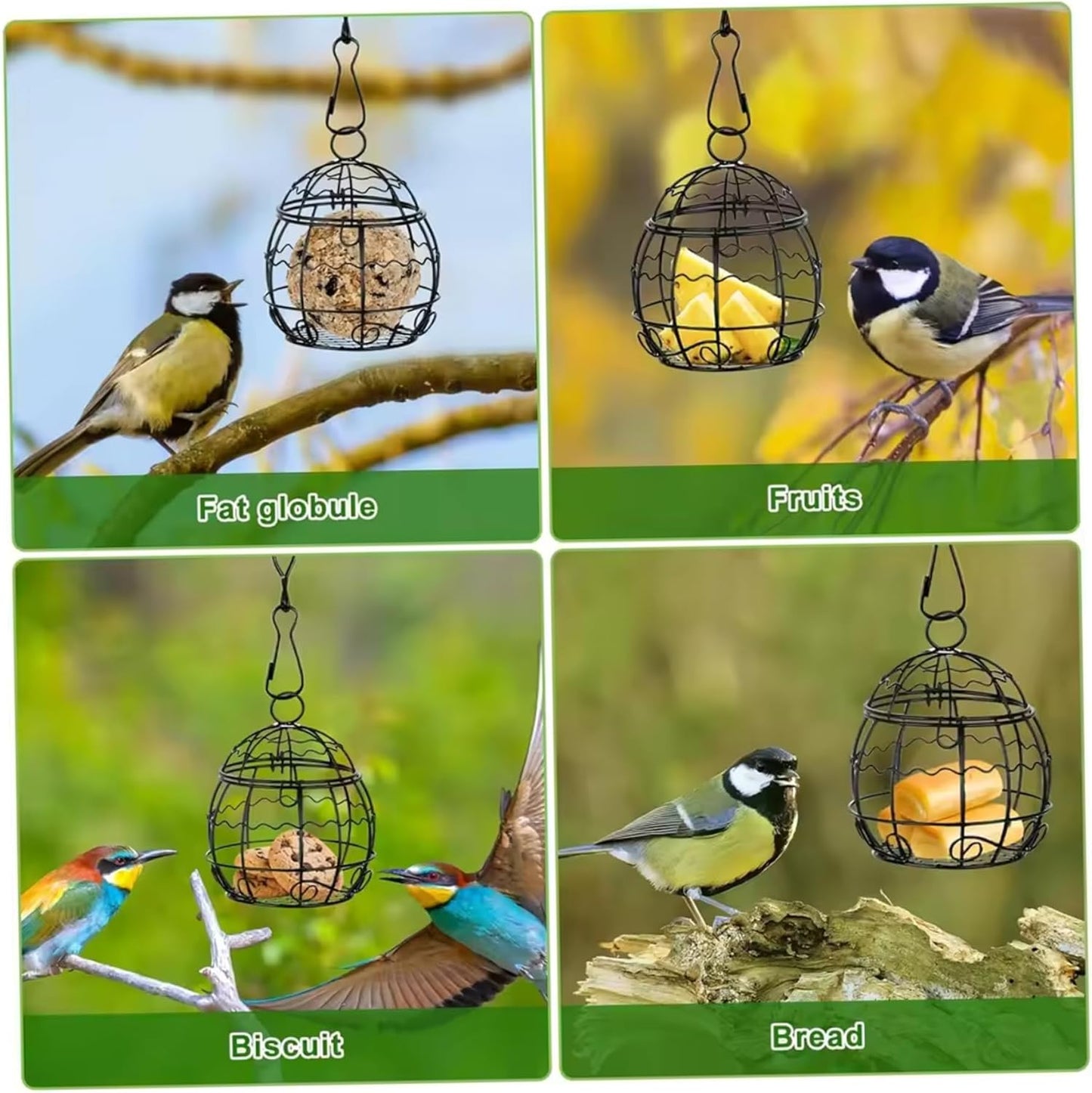 4Pcs Fat Ball Feeder, Metal Bird Feeders Hanging with S-Shaped Hooks f