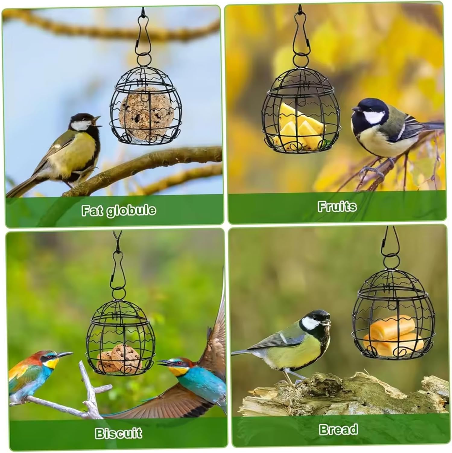 4Pcs Fat Ball Feeder, Metal Bird Feeders Hanging with S-Shaped Hooks f