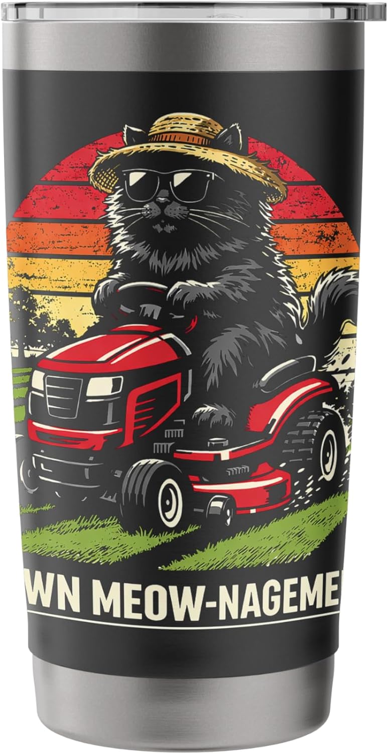 Funny Lawn Care Ride on Lawn Mower Cat Dad Father's Day Stainless Steel Insulated Tumbler