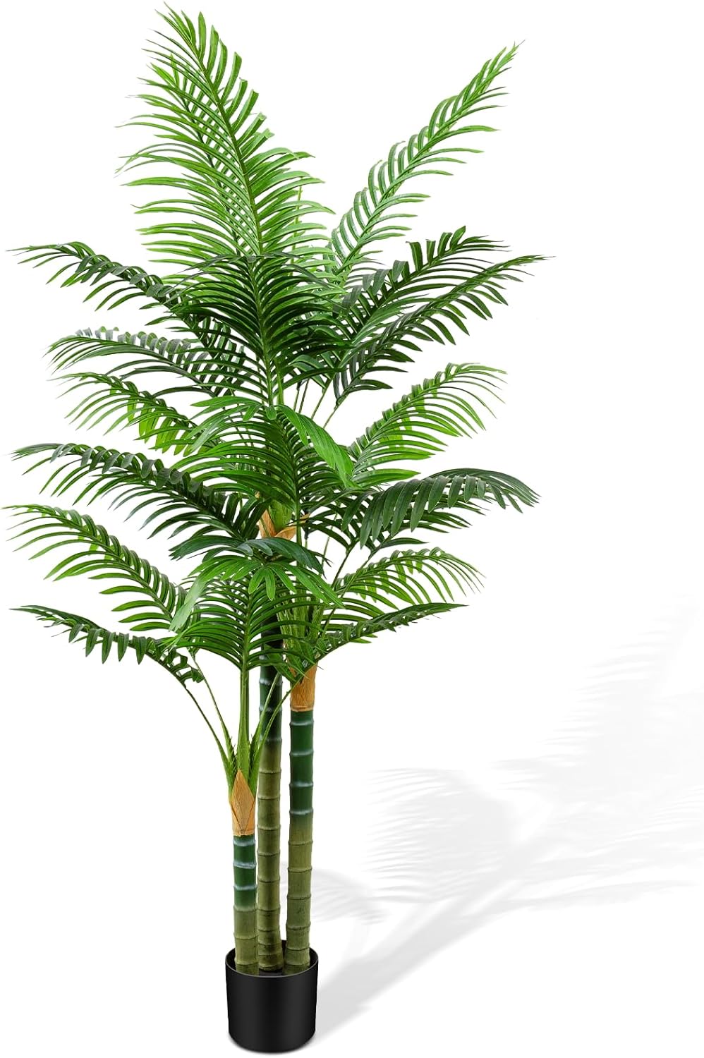 5ft Tall Golden Cane Artificial Tree Palm Outdoor, Large Artificial Plants Outdoor Faux Palm Tree with 3 Textured Trunks, Fake Tree for Indoor Outdoor Office Living Room Outside Patio