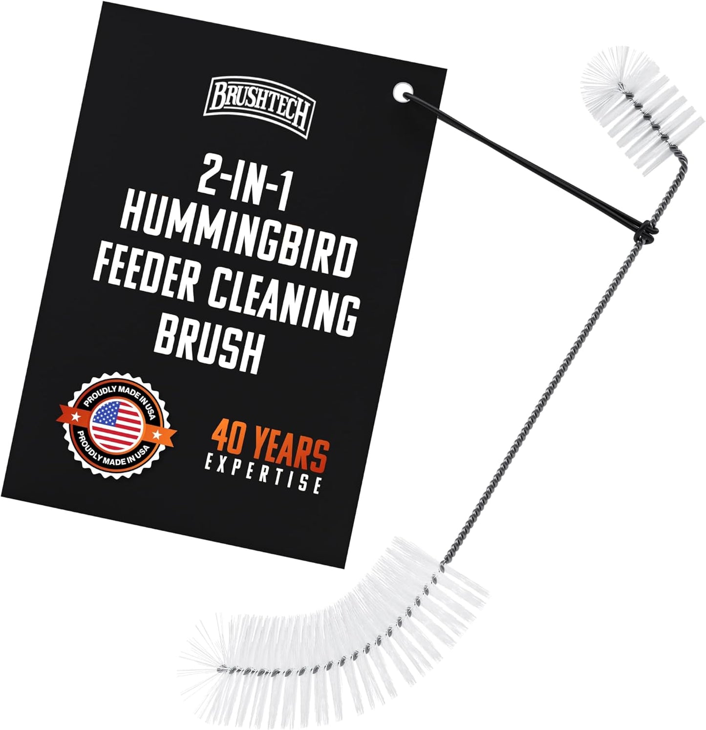 Brushtech, Backyard Bird Care Collection, Two-in-One Hummingbird Feeder Cleaning Brush - Dual-Head Design, Bottle & Socket Scrubber for Hummingbird Health - 14” Nylon Bristles, USA Made