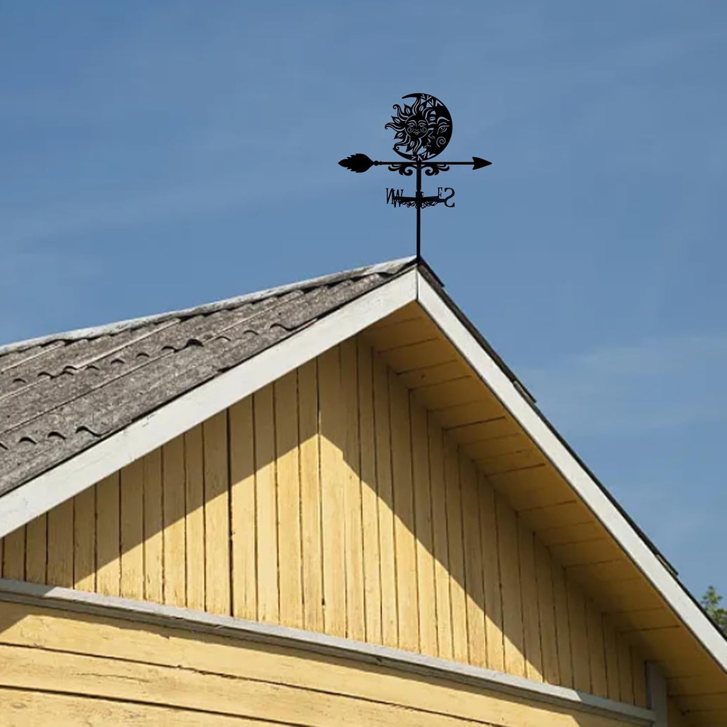 SUPERDANT Sun and Moon Weathervane Totems Weather Vane for Yard Metal Wind Vanes Roof Mount for Outside Garden Black Weathervanes Farmhouse Farm Barn Sheds Patio Outdoor Decorations Gifts