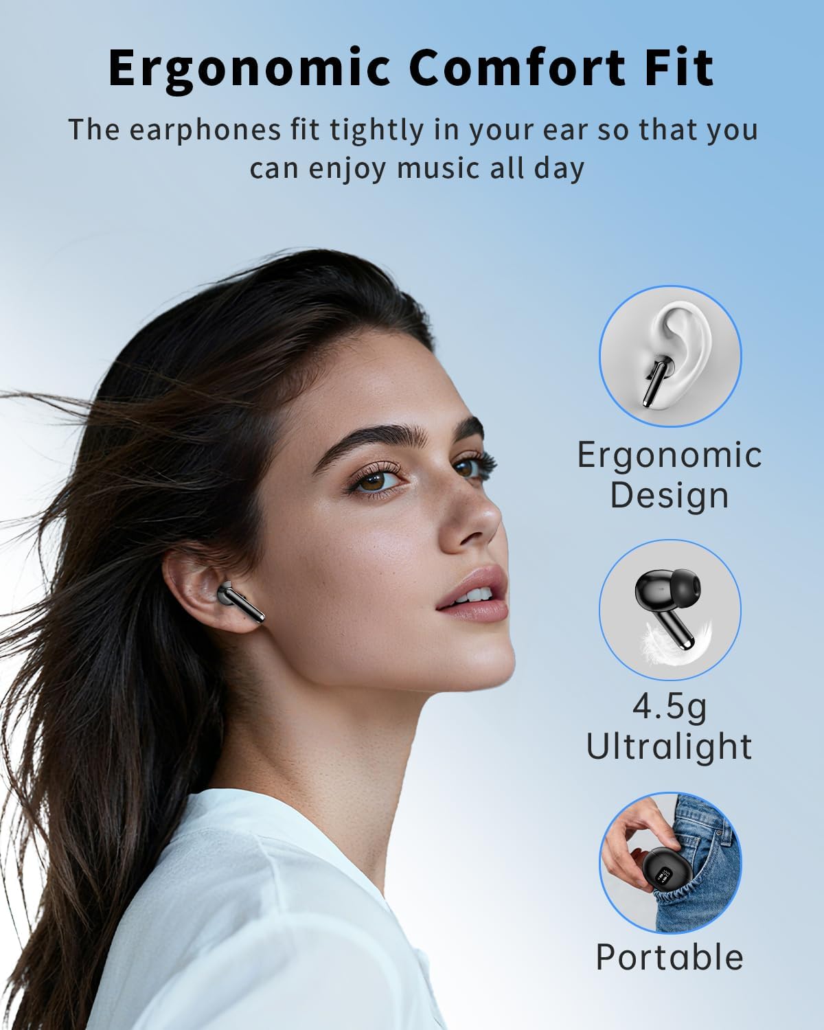 Wireless Earbuds, Bluetooth 5.4 Headphones with 50H Playback, Deep Bas