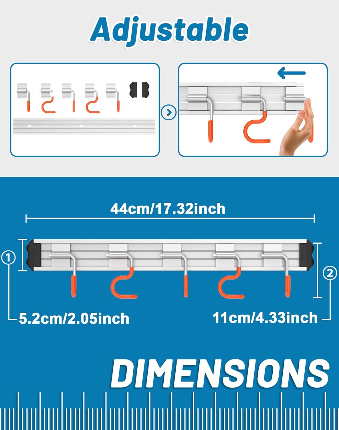 QcoQce Broom Holder Wall Mounted Garden Tool Rack Organizer, Modern Style,Movable Aluminum Alloy Wall Mounted Hook 1 Pack,Storage Gift for Bathroom,Closet,Laundry Room,Garage,Tool Room(Orange)