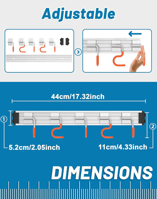 QcoQce Broom Holder Wall Mounted Garden Tool Rack Organizer, Modern Style,Movable Aluminum Alloy Wall Mounted Hook 1 Pack,Storage Gift for Bathroom,Closet,Laundry Room,Garage,Tool Room(Orange)