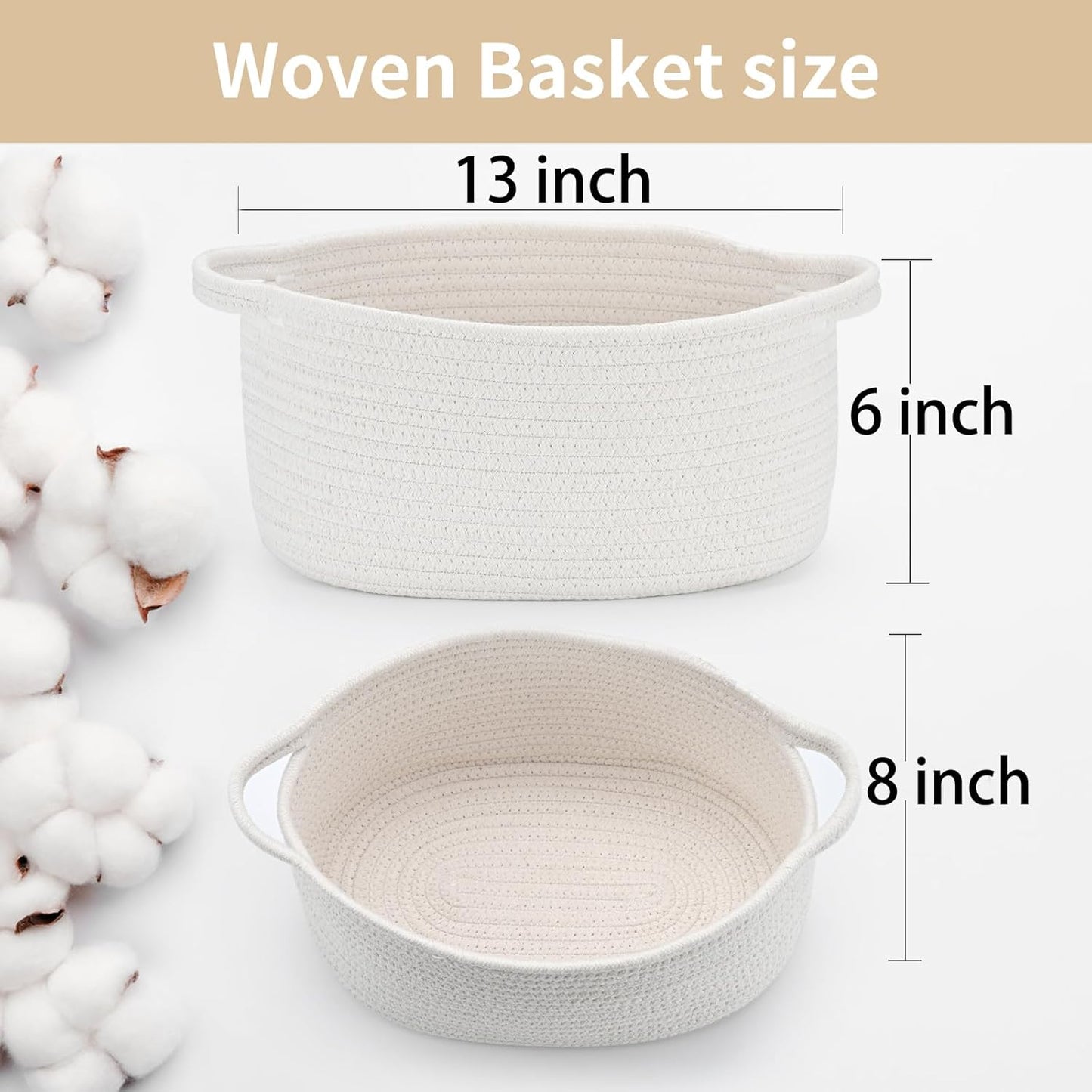 Cute Woven Easter Basket with Handle, Baskets for Gifts Empty, Present Containers for Raffle Baby Shower Burr Basket, Decorative Organizer Box for Storage Baby Toy, 13" D x 8" W x 6" H