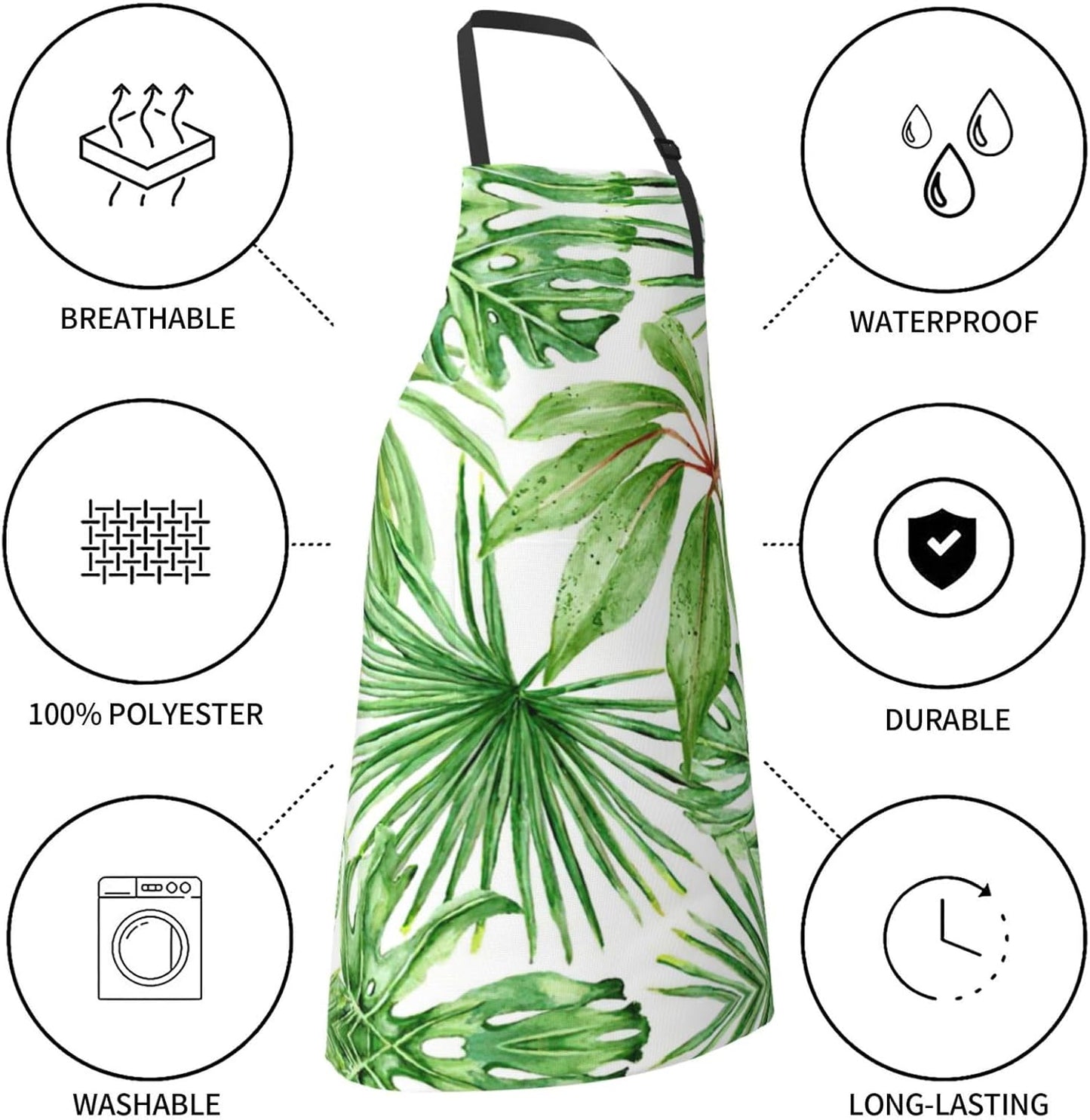 Tropical Palm Banana Leaves Print 28 x 33in Waterproof Apron with Pockets Fashionable Versatile Smock for Baking