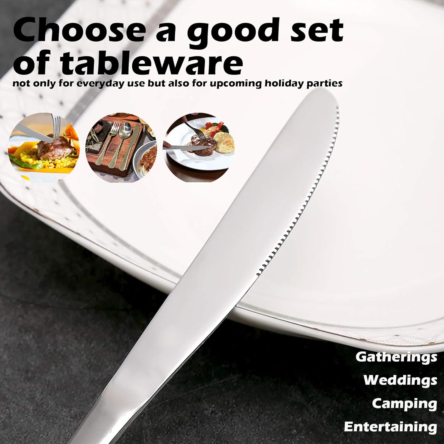 ATB Dinner Knives Set, Stainless Steel Table Knife, Butter Spreder, 2/