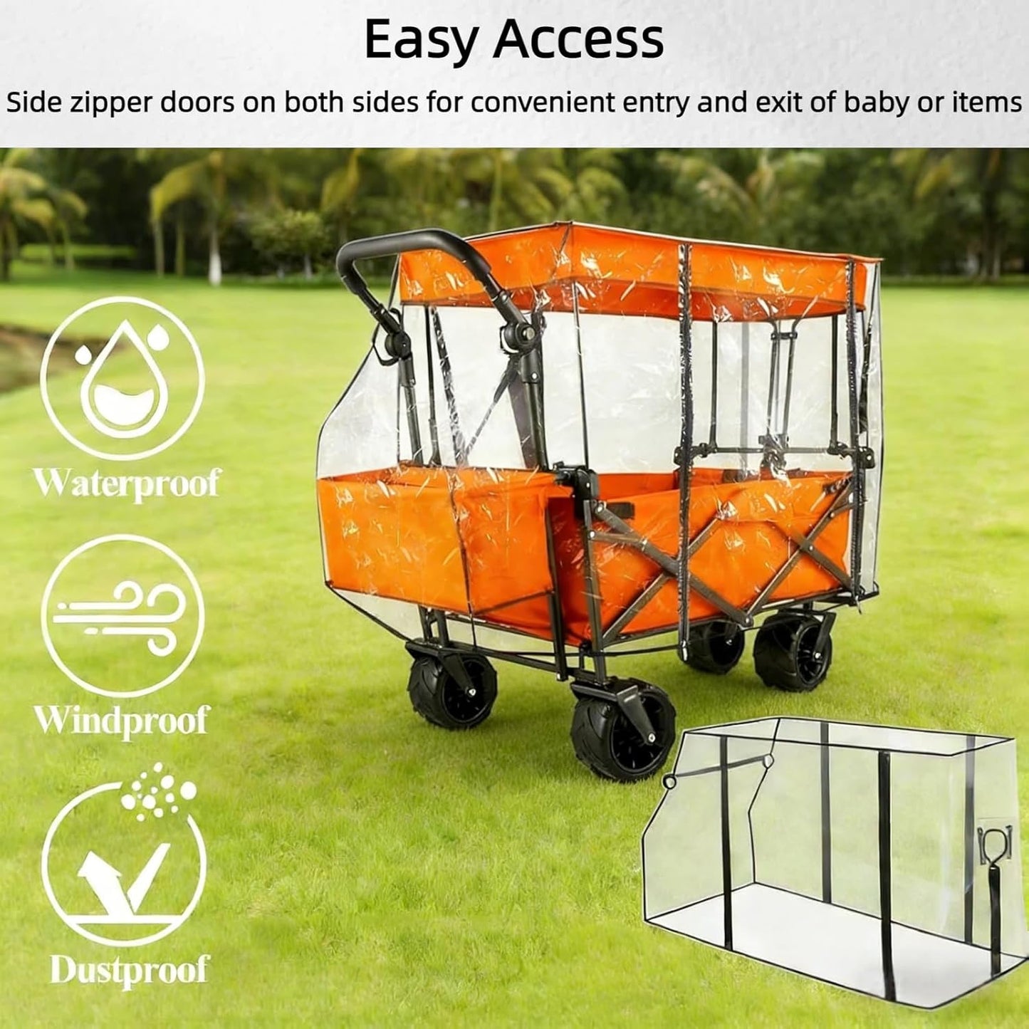 Waterproof Collapsible Wagon Rain Cover, Attachment Sandproof Windproof UV-Resistan Carts Removable Protective, Suit for Camping Picnic Garden Use