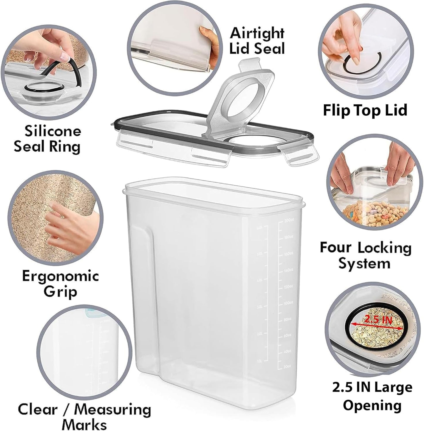 Shazo 2 Pack (6.3 L / 213 oz / 6.7 qt) EXTRA Large Airtight Food Storage Cereal Containers for Bulk Food Storage BPA-Free Plastic Container, Pantry Organization and Canister for Rice, Sugar & Flour