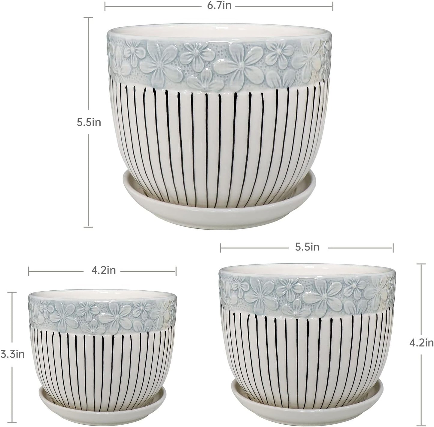 Ton Sin Grey Flower Pots,Texture Planter for Indoor Plants Set of 3 Ce