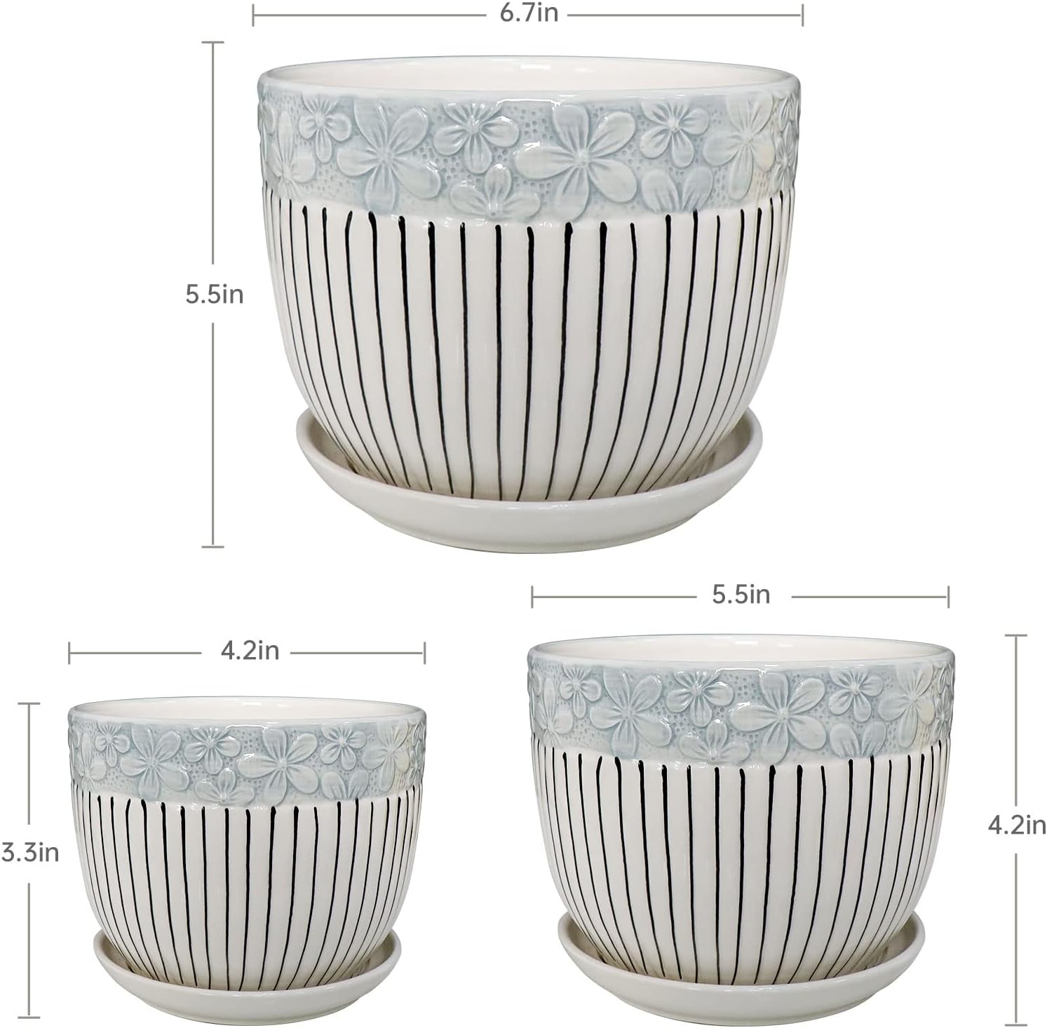 Ton Sin Grey Flower Pots,Texture Planter for Indoor Plants Set of 3 Ce