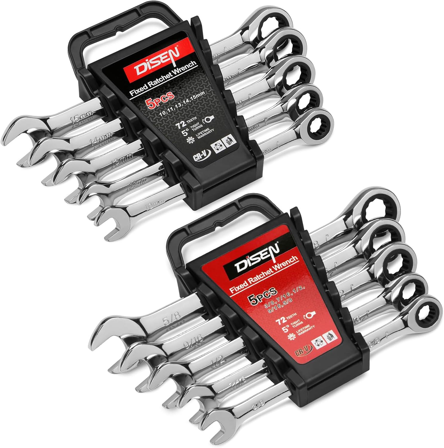 DISEN 10Pcs Ratcheting Wrench Set SAE & Metric Ratchet Wrench Set with