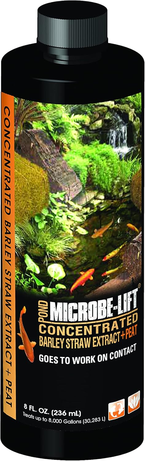 Microbe-Lift Concentrated Barley Straw Extract Plus Liquid Peat Conditioner for Ponds and Outdoor Water Garden, Safe for Live Koi Fish, Plants, and Decorations, 8 Ounces