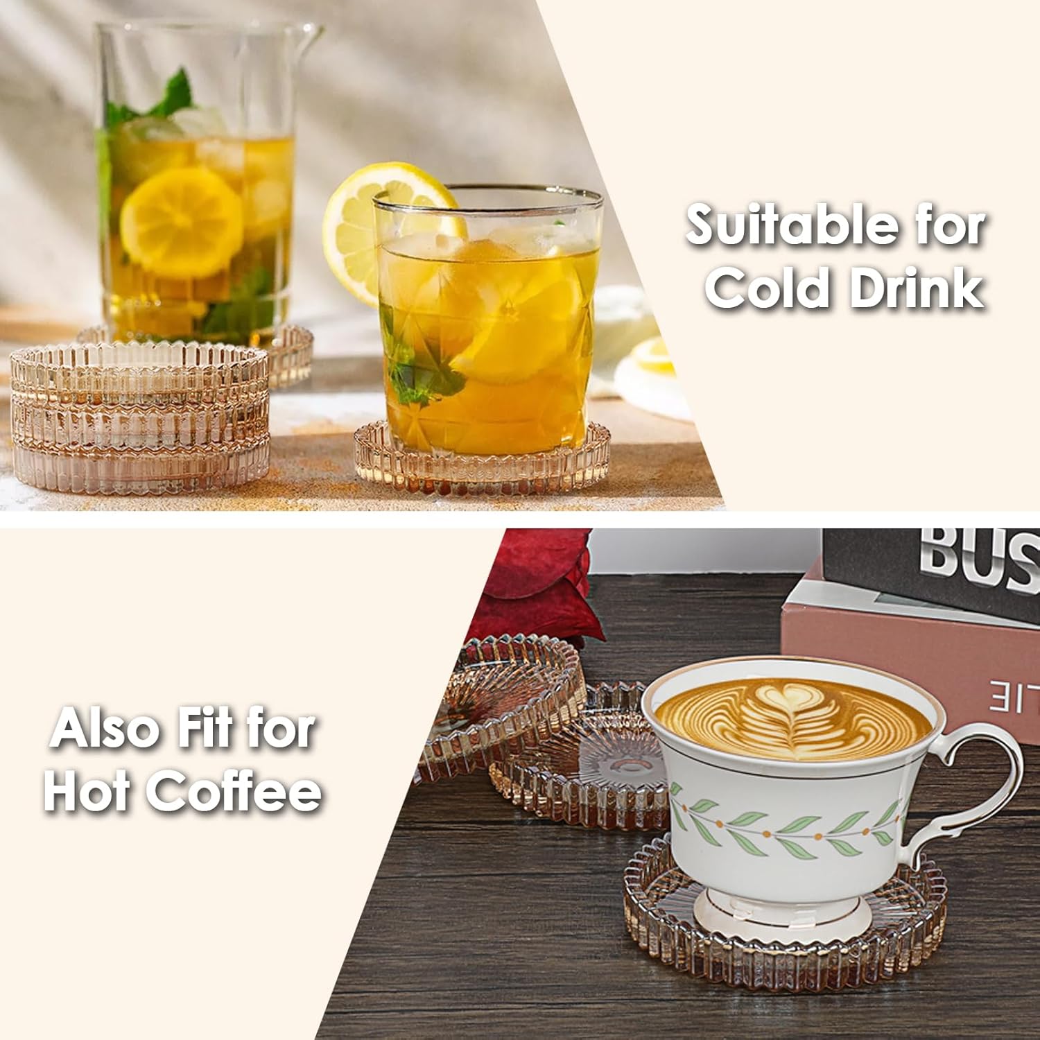 Modern Clear Coaster Set of 5- Glass Coasters for Drinks Crystal Coast