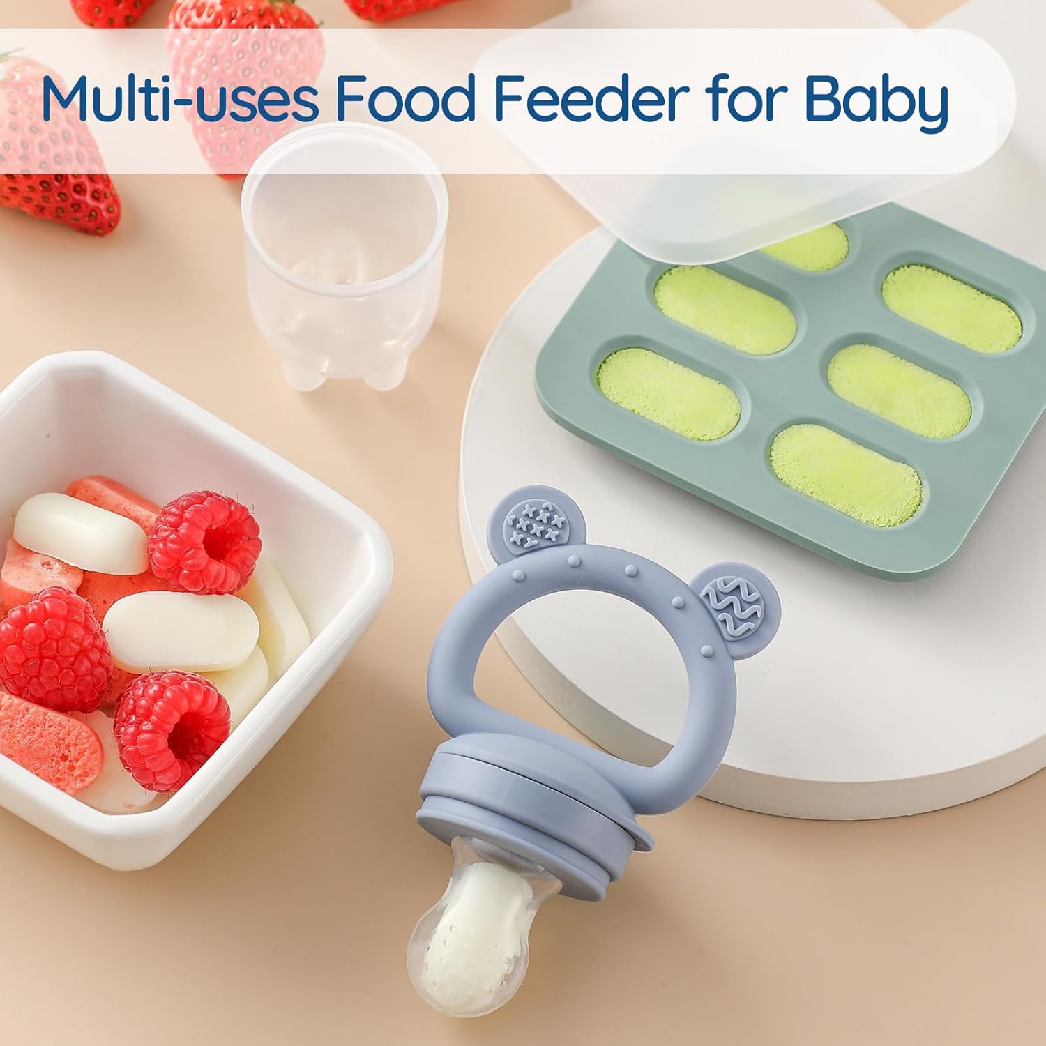 2 Pack Silicone Baby Fruit Feeder with Mini Freezer Tray, Breastmilk P