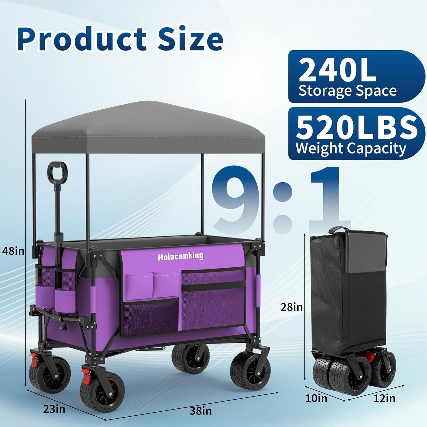 Collapsible Canopy Wagon Cart, Heavy Duty Utility Wagon with Removable