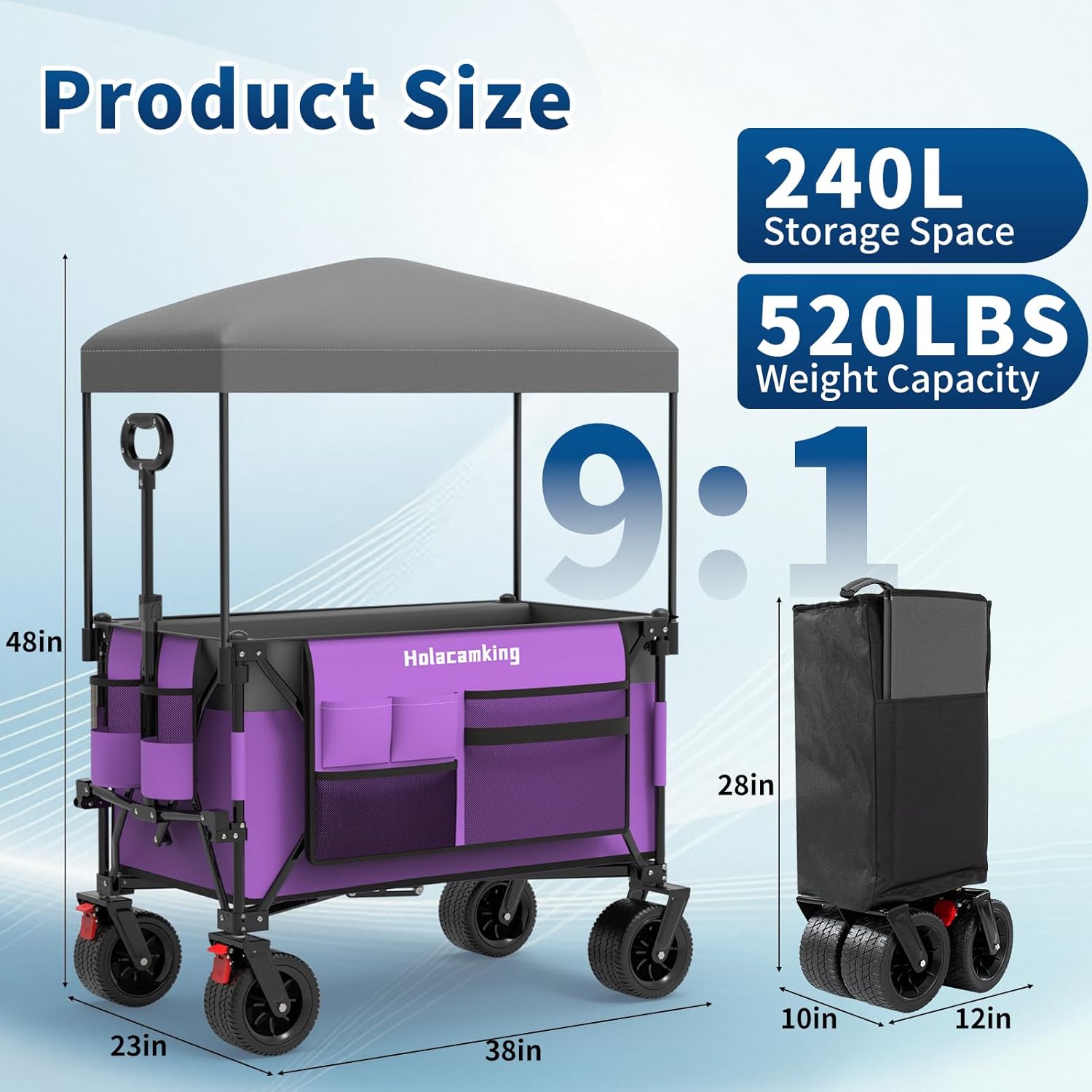 Collapsible Canopy Wagon Cart, Heavy Duty Utility Wagon with Removable