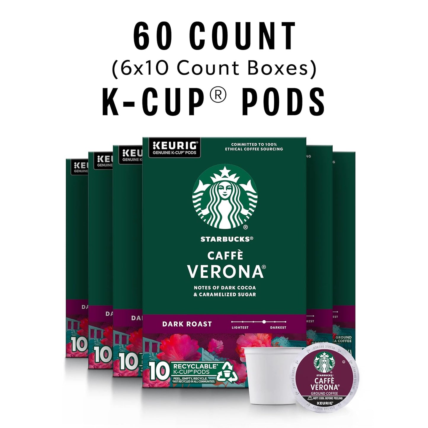 Starbucks K-Cup Coffee Pods, Dark Roast Hot or Iced Coffee, Caffè Vero