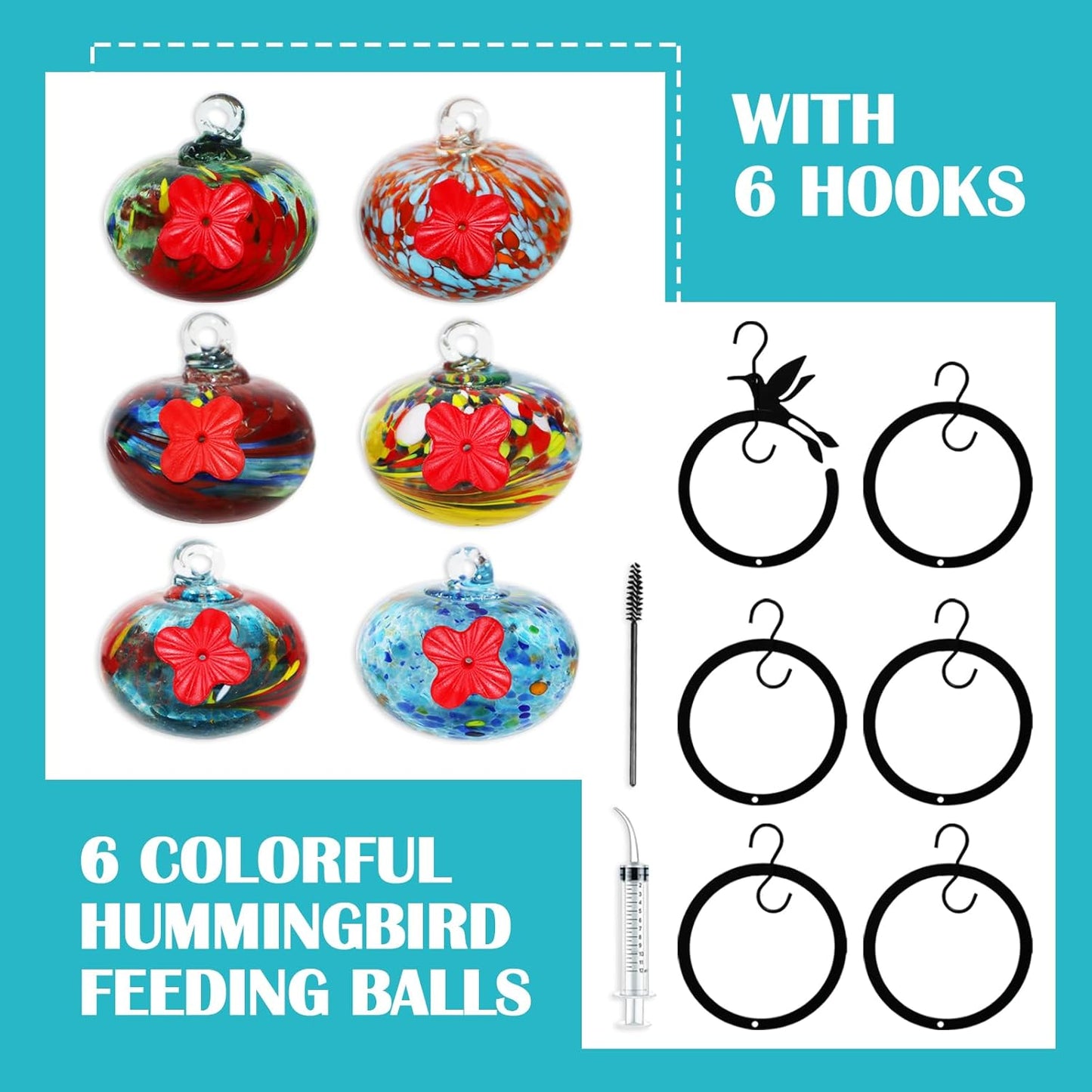 Glass Hummingbird Feeder for Outdoors 6 PCS Small Hand Blown Glass Bir
