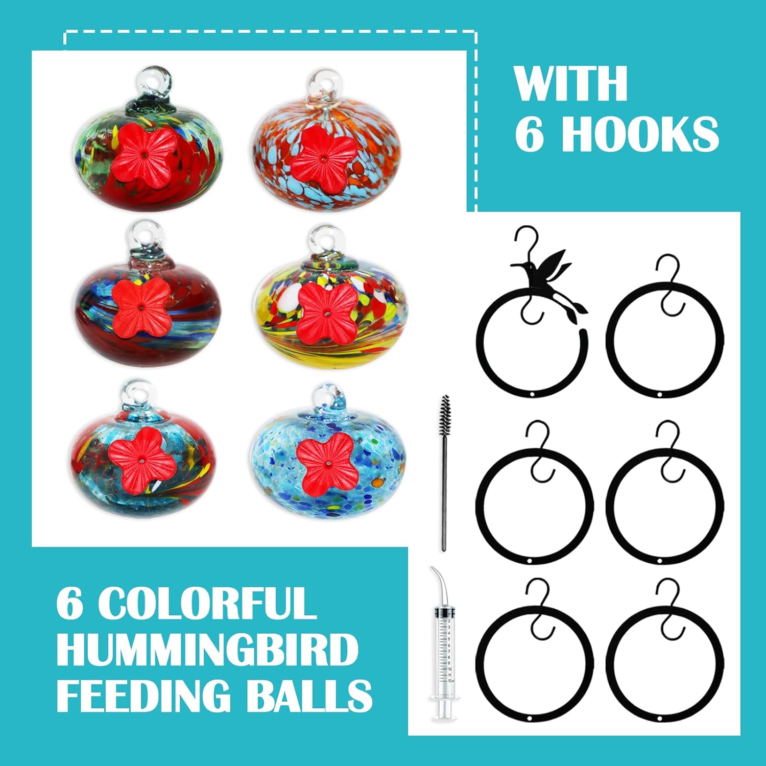 Glass Hummingbird Feeder for Outdoors 6 PCS Small Hand Blown Glass Bir