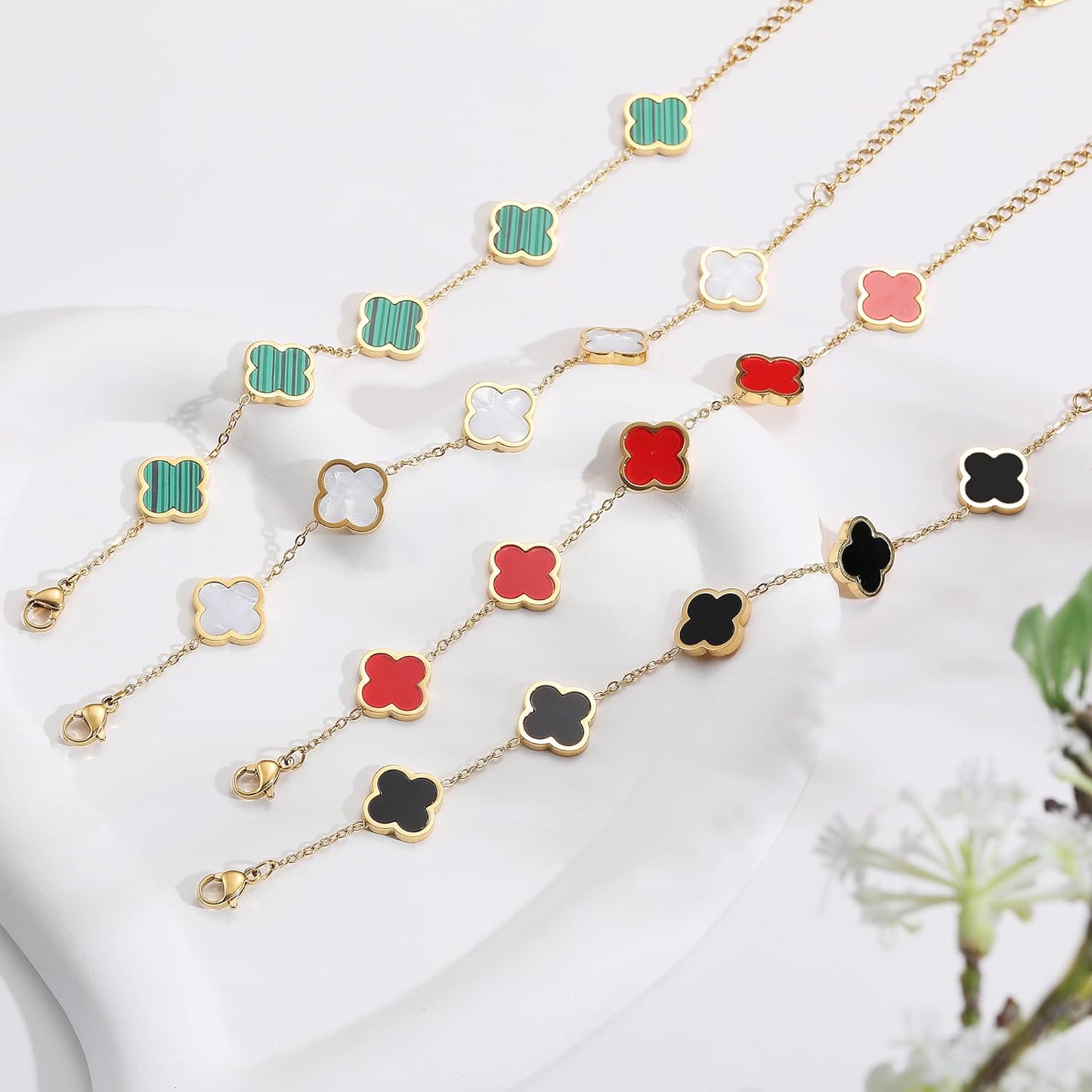 18K Gold Plated Clover Lucky Bracelet for Women White/Black/Red/Green 