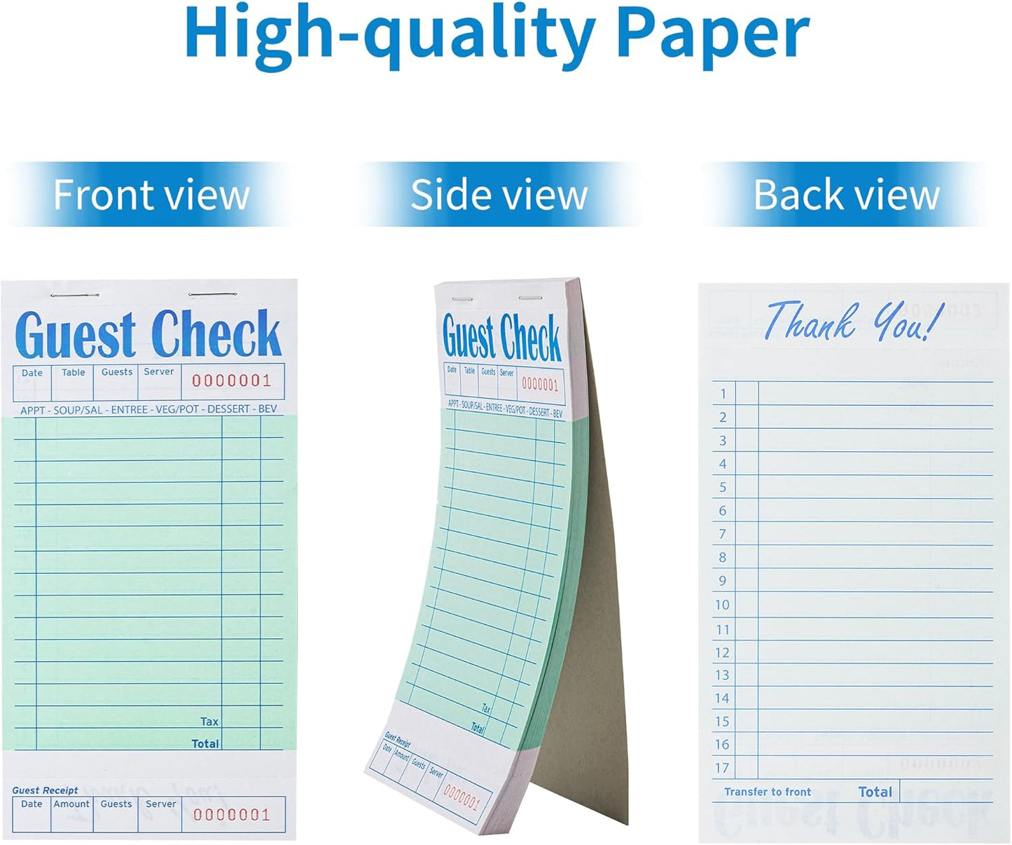 6 Pack Guest Checks Books for Servers Server Note Pads, Waiter Checkbook, Waitress Notepad for Restaurants, Paper Checks 50 Sheets/Pack, 300 Total Tickets