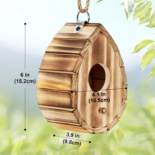 Hummingbird House for Outside - Natural Wooden Birdhouse for Bluebirds, Finches, Cardinals - Small Hanging Bird Nesting Box for Garden, Patio, or Yard - 5.9" D x 4.1" W x 3.8" H