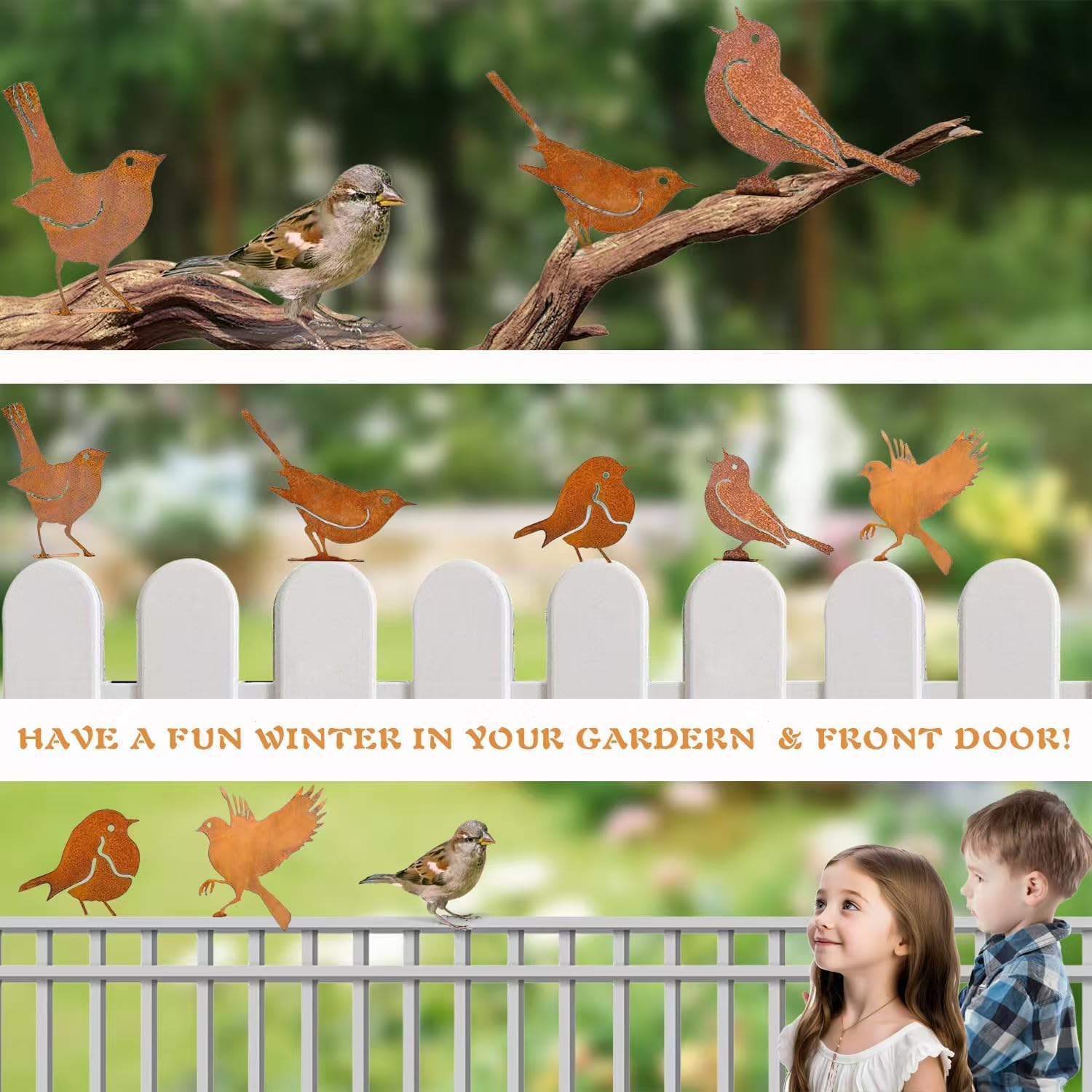 5PCS Rusty Metal Birds Decorations - Handmade Yard Art & Garden Sculpt