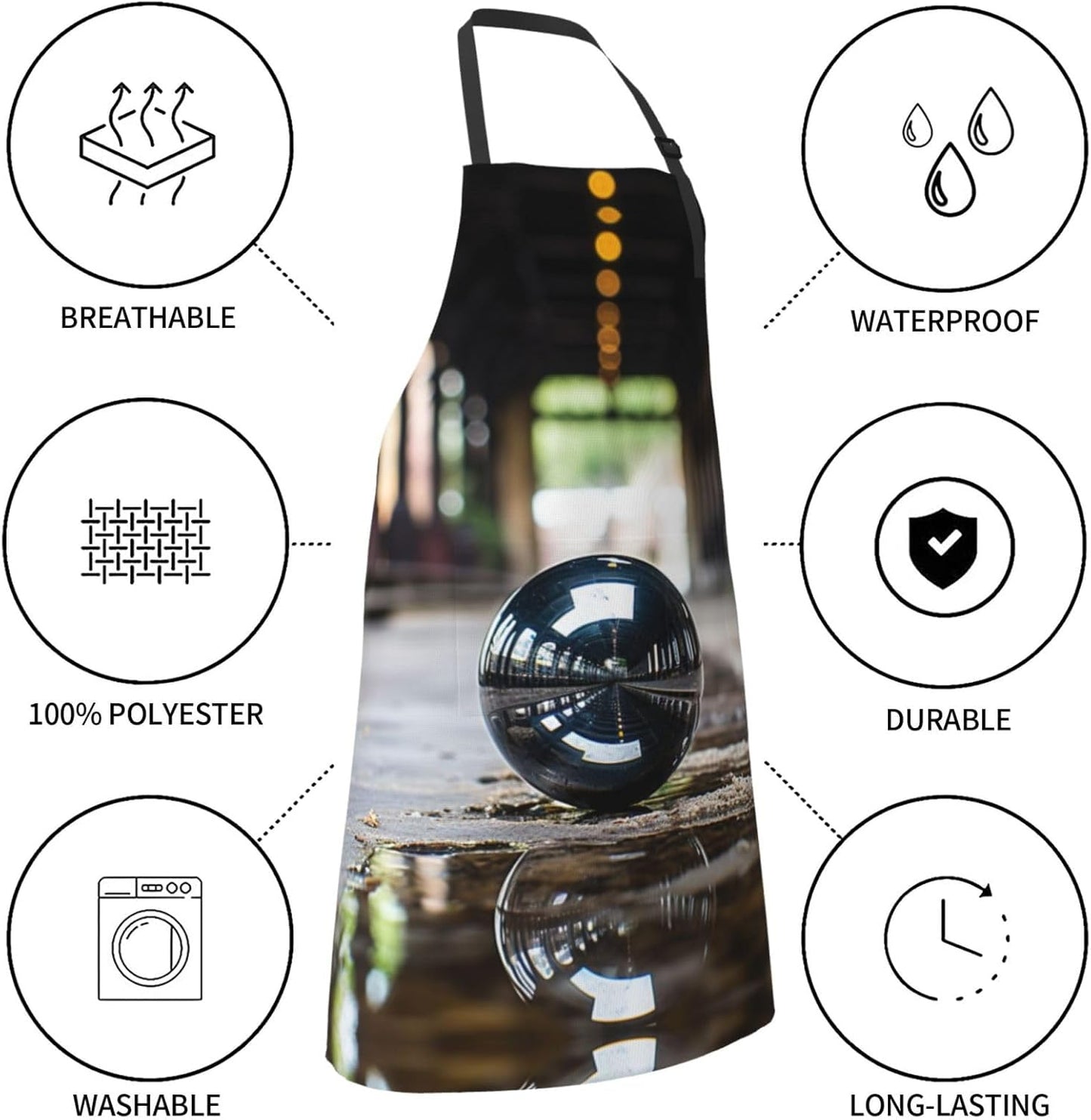 Black Marble print Waterproof apron with pocket adjustable cooking apr