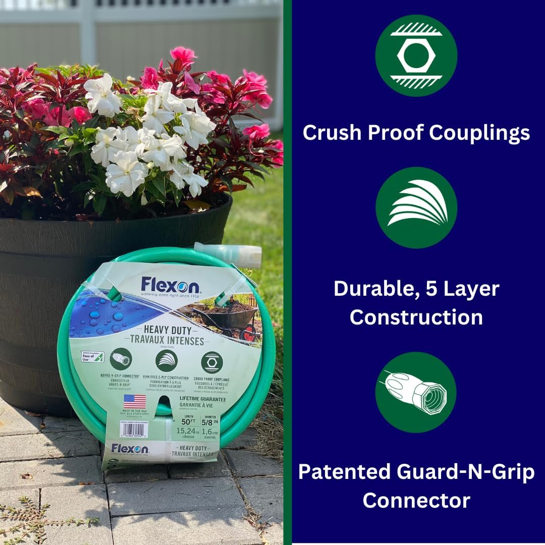 Flexon FXG5850 5/8-Inch x 50-Foot Heavy Duty 5-Ply Forever Garden Hose