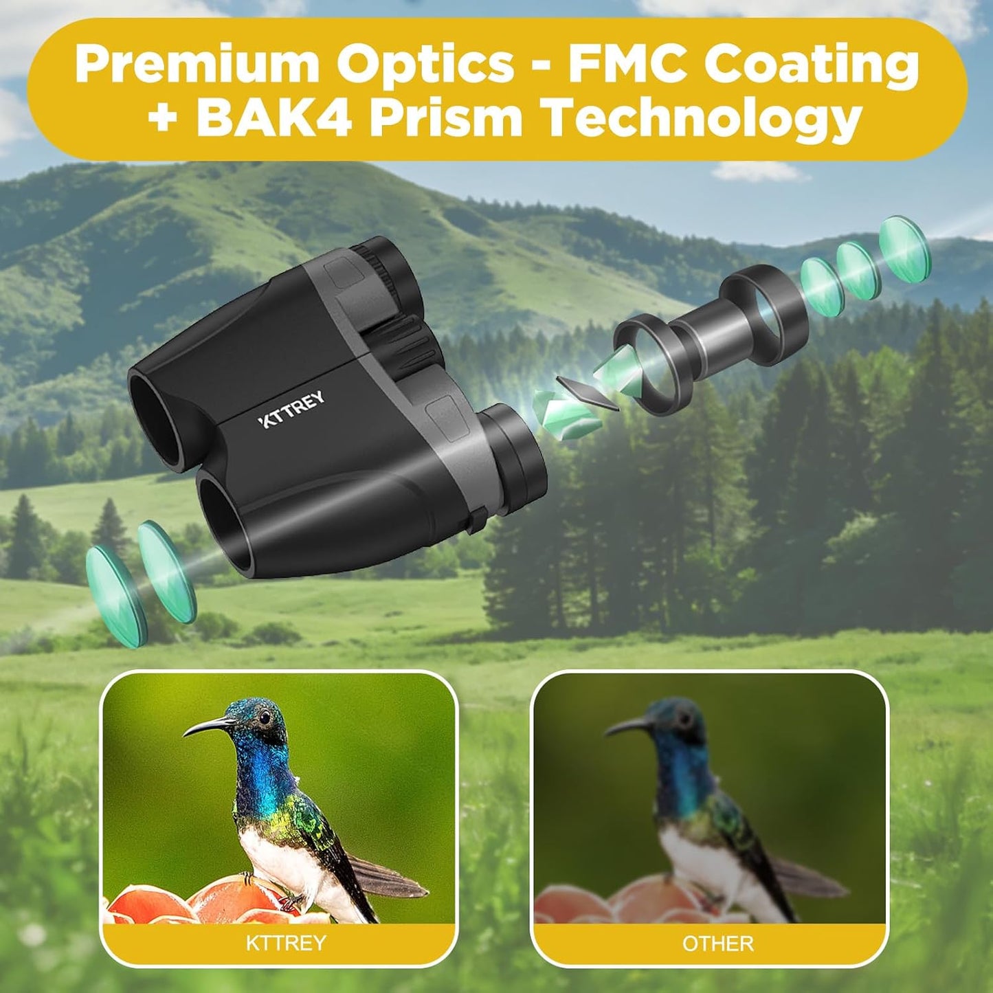 10x25 Compact Binoculars for Adults & Kids - High Power Mini Binoculars with BAK4 Prism & FMC Coating for Bird Watching, Hiking, Cruise Travel - Includes Carrying Case & Neck Strap