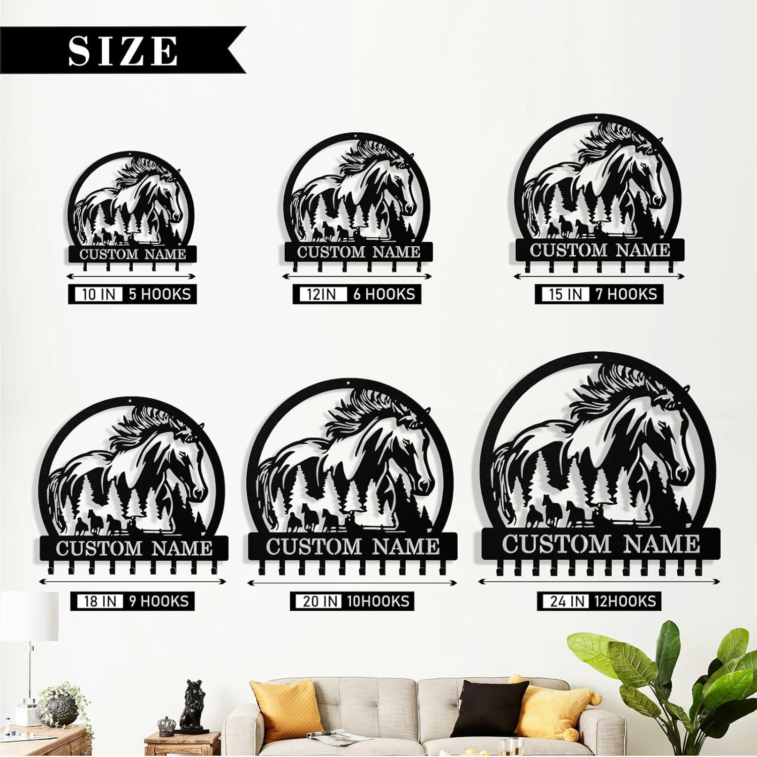 Personalized Horse Key Holder Wall Mount, Custom Metal Keys Holder for