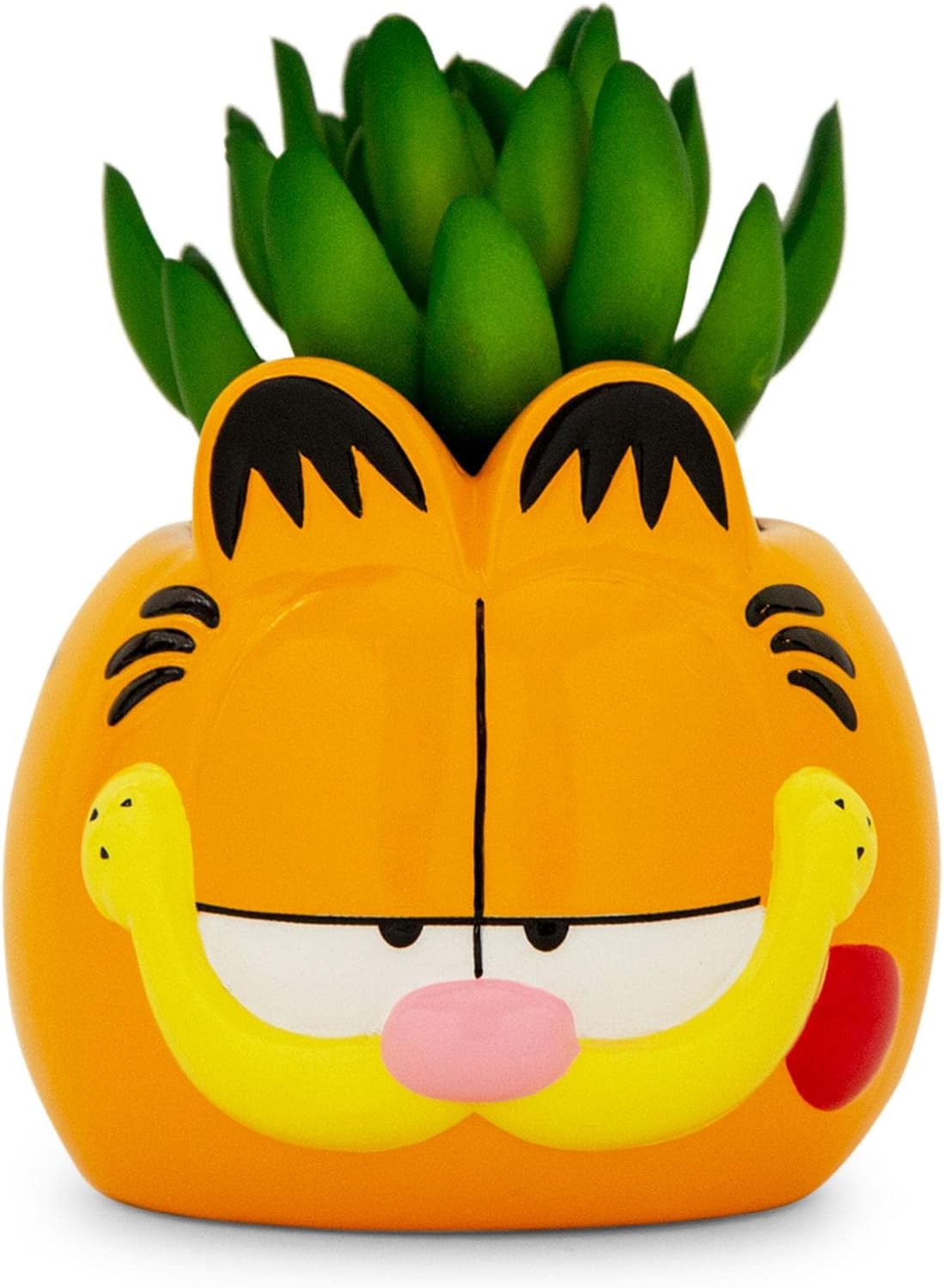 Garfield 4-Inch Ceramic Planter with Artificial Succulent | Cute Flower Pot, Faux Indoor Plants