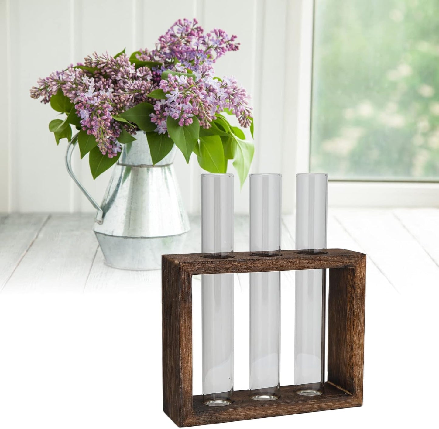 GLOGLOW Plant Propagation Station,Tiered Hydroponic Planters Pots with Wooden Stand and Glass Test Tubes, Home Decoration Vase and Gifts for Women Mom Plant Lovers Unique