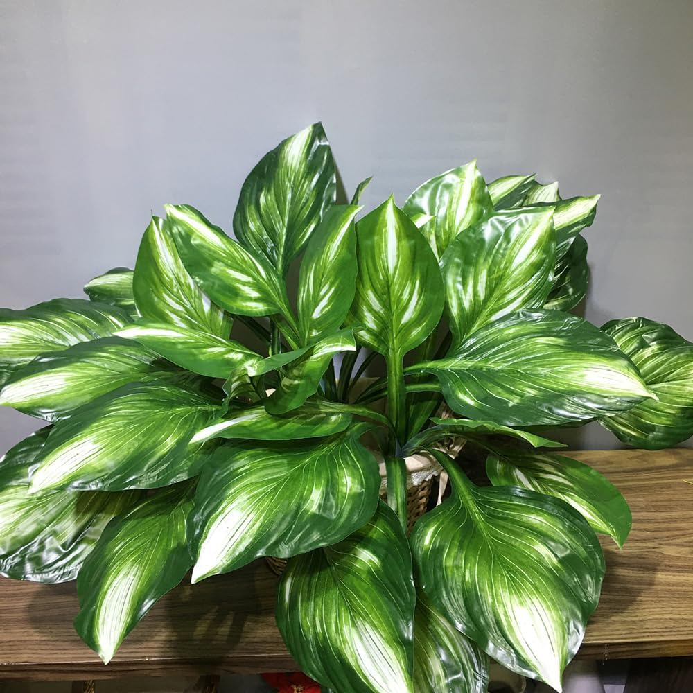 2Pcs Artificial Halcyon Hosta Perennial Plants 19" Large Faux Cordyline Shade Plant for for Home Garden Office Decoration