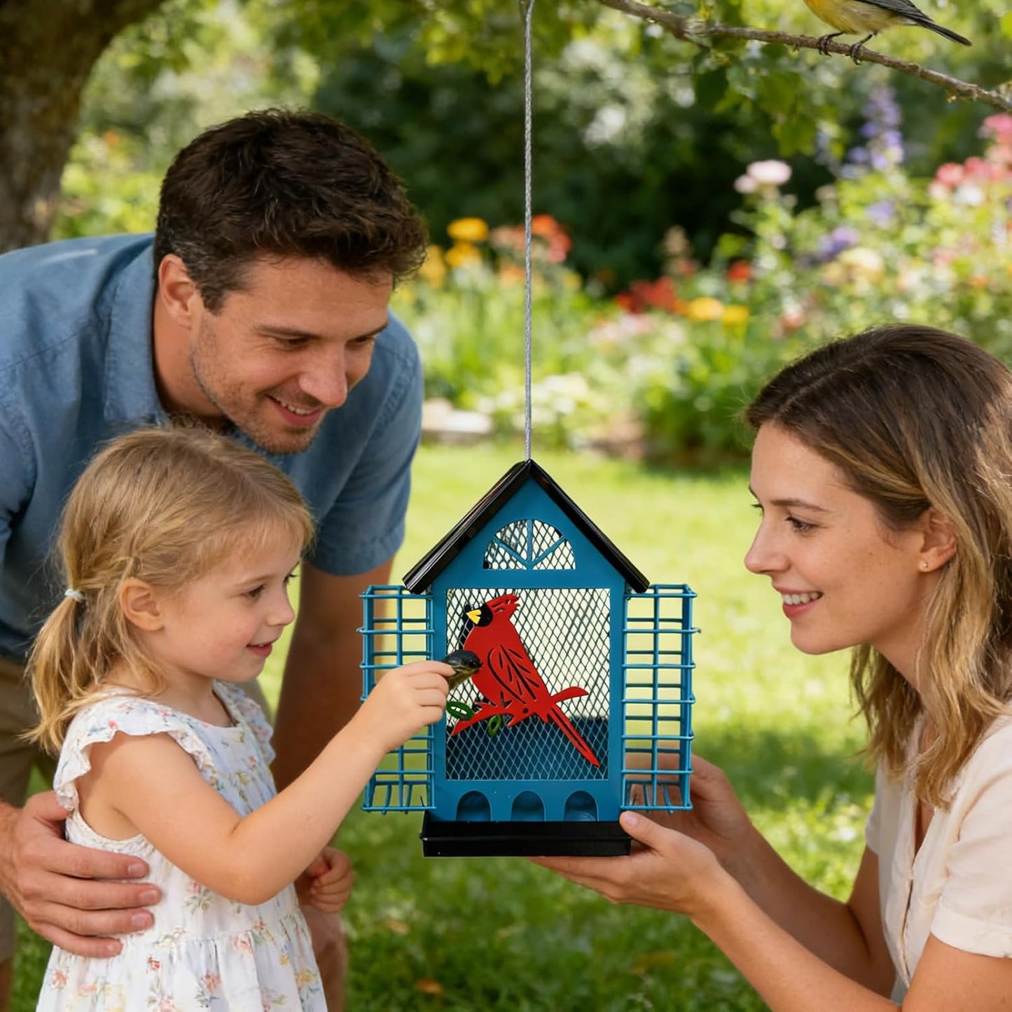 Squirrel Proof Feeder, 8.46x7.87x9.65 Inches, Metal, Double Suet Basket, Birdwatching, Backyard, Tree, Pole Mount, Finches, Heavy Duty Use